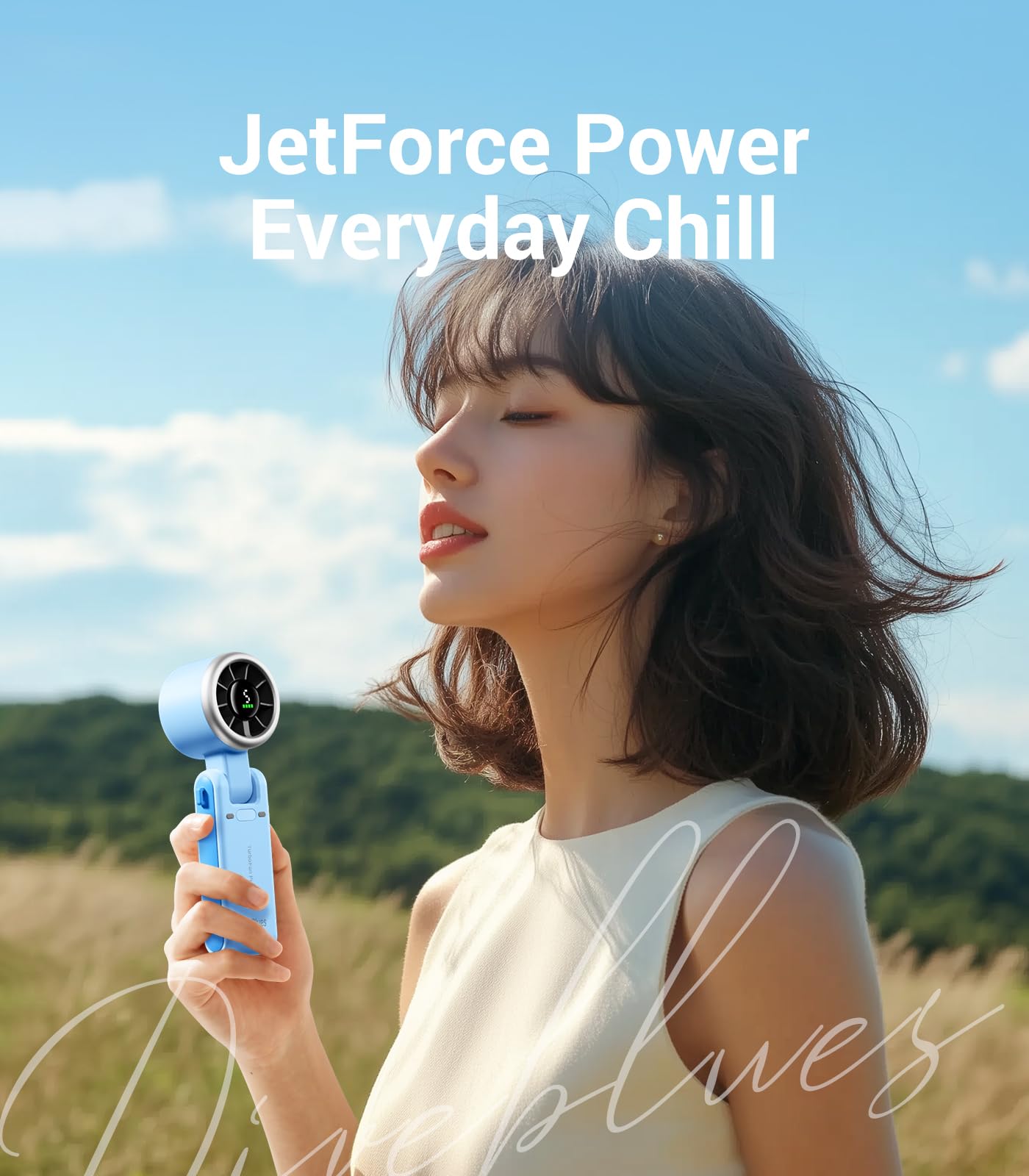 Diveblues Portable Handheld Turbo Fan, 5 Gear Wind, Battery Operated, Up to 12 Working Hours, 3 IN 1 Hand Fan with Air Turbo Tech Cooling Fan for Outdoor Activities, Travel, Working, Silvery white