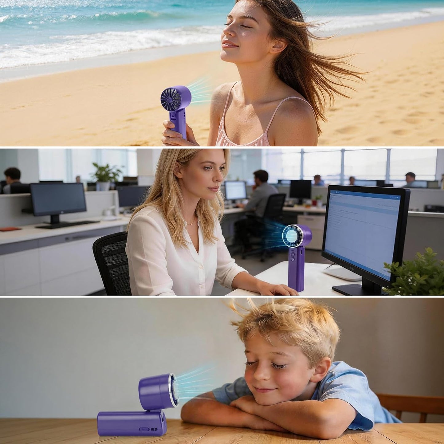 Handventilator, 4 Geschwindigkeiten, verstellbar, 4800 mAh, faltbar, leicht, am Hals getragenes Design, Strandurlaub, tragbarer Ventilator für Reisen, Kühlung für Camping, Outdoor und Indoor