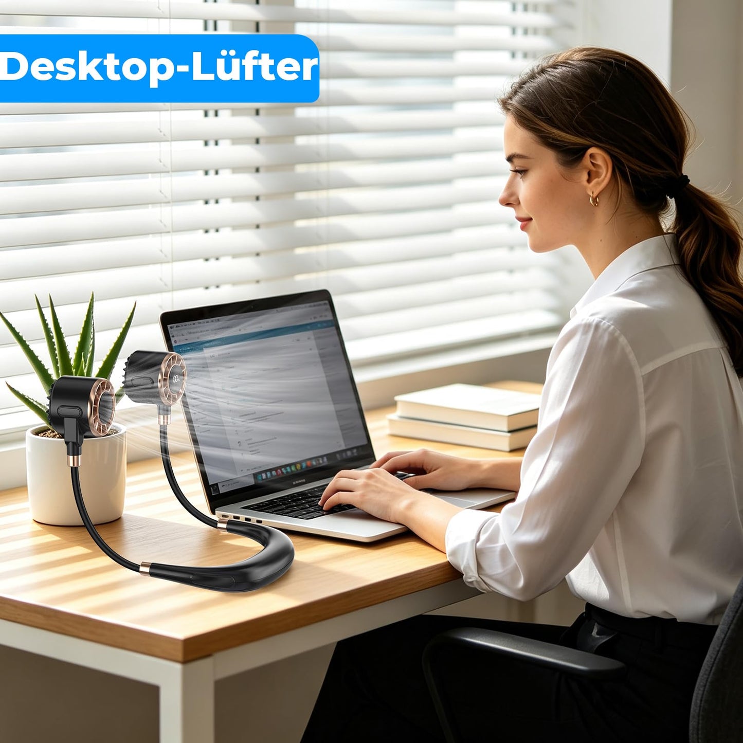 Nackenventilator, 4000mAh Tragbarer Halsventilator, 6 Stufen & 360° Luftstrom, 5-16 Stunden,Extrem Leise 10000 U/min USB Ventilator mit LED-Anzeige,Faltbarer Mini Lüfter für Freien,Reisen,Camping,Büro