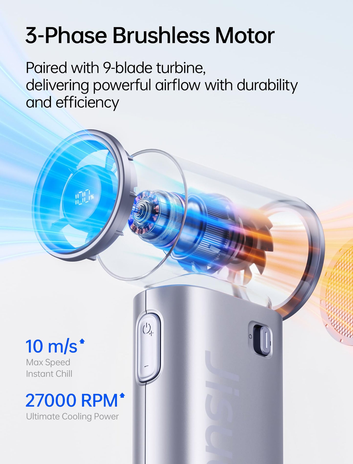 JISULIFE Portable Handheld Fan Life9, Turbo Power High Speed Air [18H Max Cooling Time], 5 Gear Wind, 5000mAh Rechargeable, Mini Pocket Design, Personal Fan for Travel Concerts Camping Makeup - Black