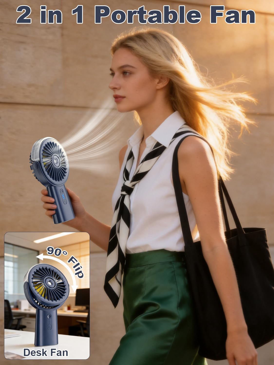 Handventilator Akku Aufladbar mit Wasserkühlung, 6000mAh Tragbarer Mini Ventilator mit 3 Gänge, Ventilatoren Leise Klein mit 4–18 Laufzeit, Portable USB Hand Fan für Sommer, Reise, Outdoor, Blau