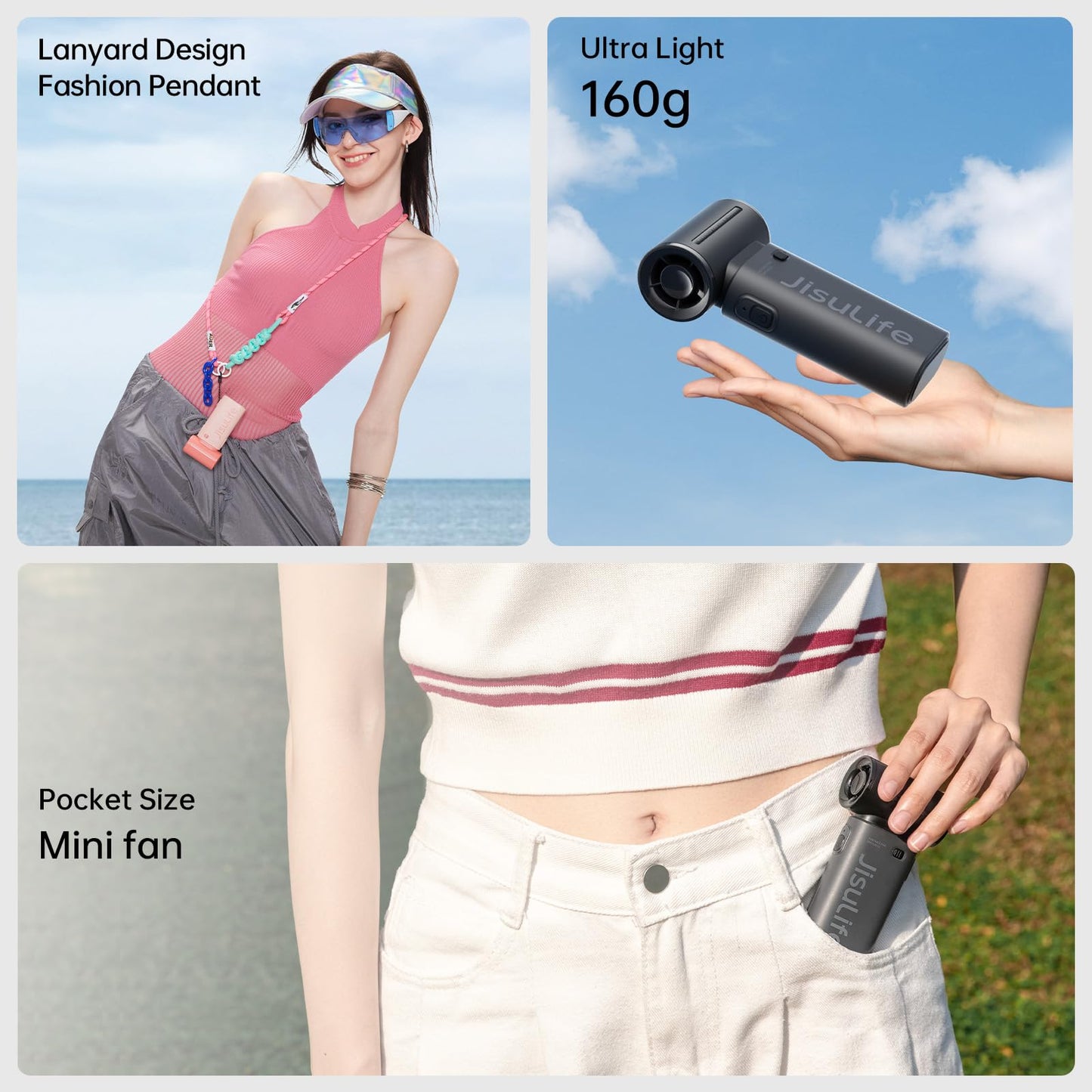 JISULIFE Portable Handheld Fan Life9, Turbo Power High Speed Air [18H Max Cooling Time], 5 Gear Wind, 5000mAh Rechargeable, Mini Pocket Design, Personal Fan for Travel Concerts Camping Makeup - Black