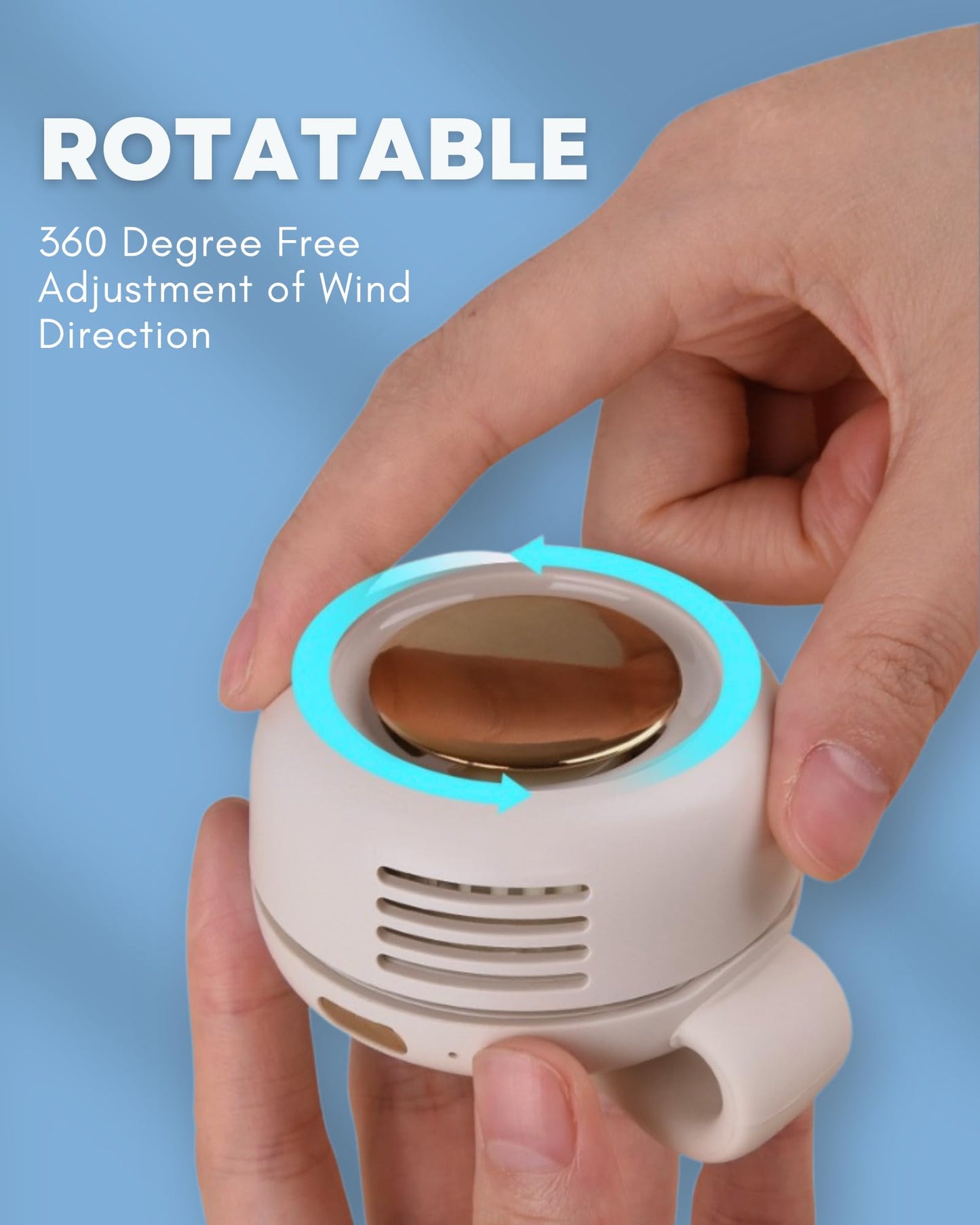 Clip Ventilator Klein, Tragbarer Mini Ventilator Leise,  Neu Handventilator Akku Aufladbar, Hüftventilator Nackenventilator mit 3 Geschwindigkeiten für Außenbereich, auf Reisen und im Büro (Weiß)