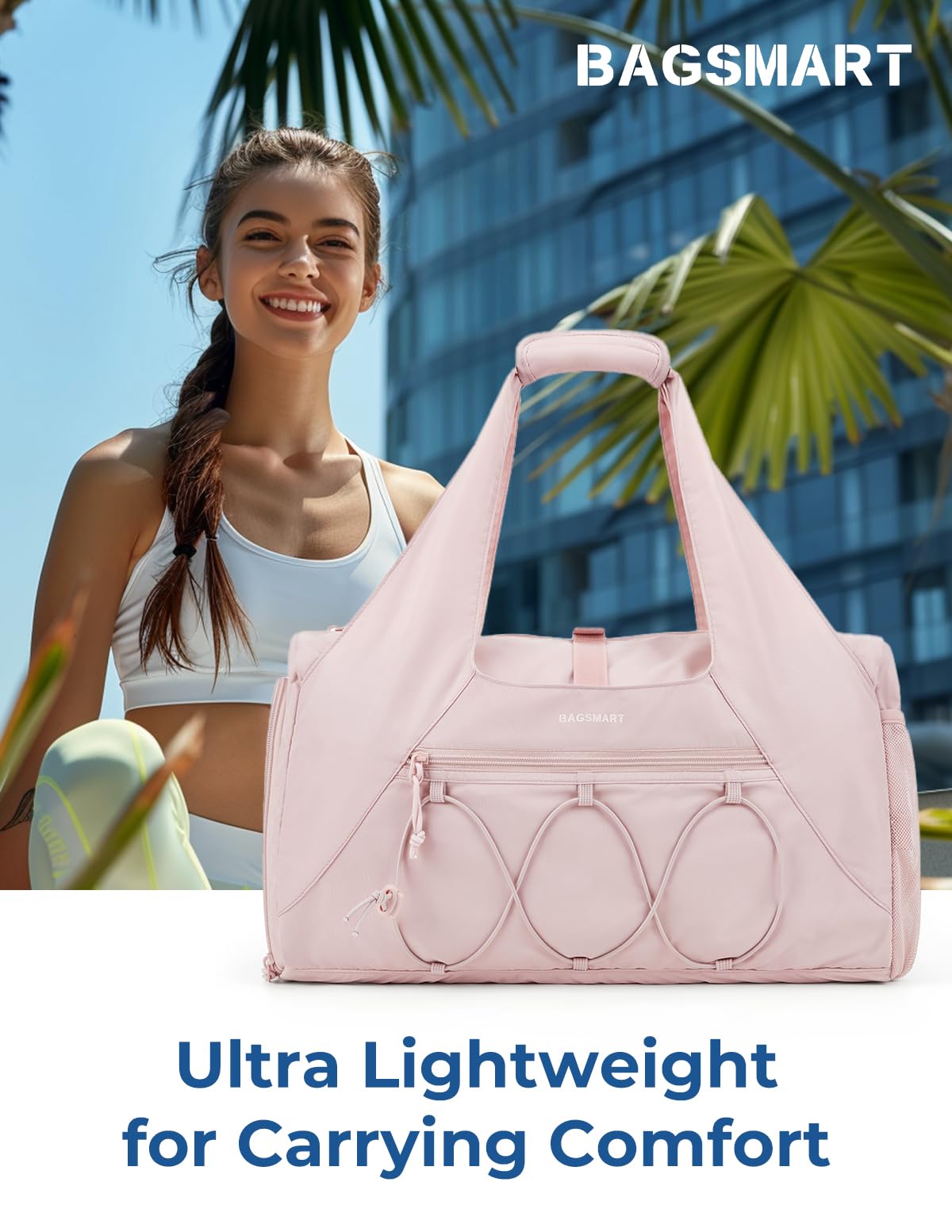 BAGSMART Sporttasche für Damen, leichte Reisetasche mit Schuhfach, Weekender-Taschen mit Nassfach, Workout-Yoga-Tragetasche für Damen, Pink