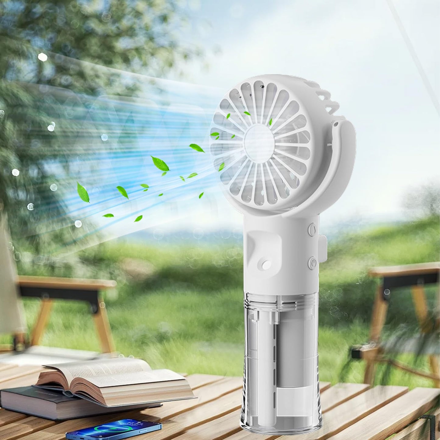 Handventilator mit Wasserkühlung, Tragbarer Handventilator USB Wiederaufladbarer, 4 Geschwindigkeiten, Mini Ventilator mit Wasserkühlung Hand, Ventilator Akku Hand Fan für Reisen Büro (Lila)