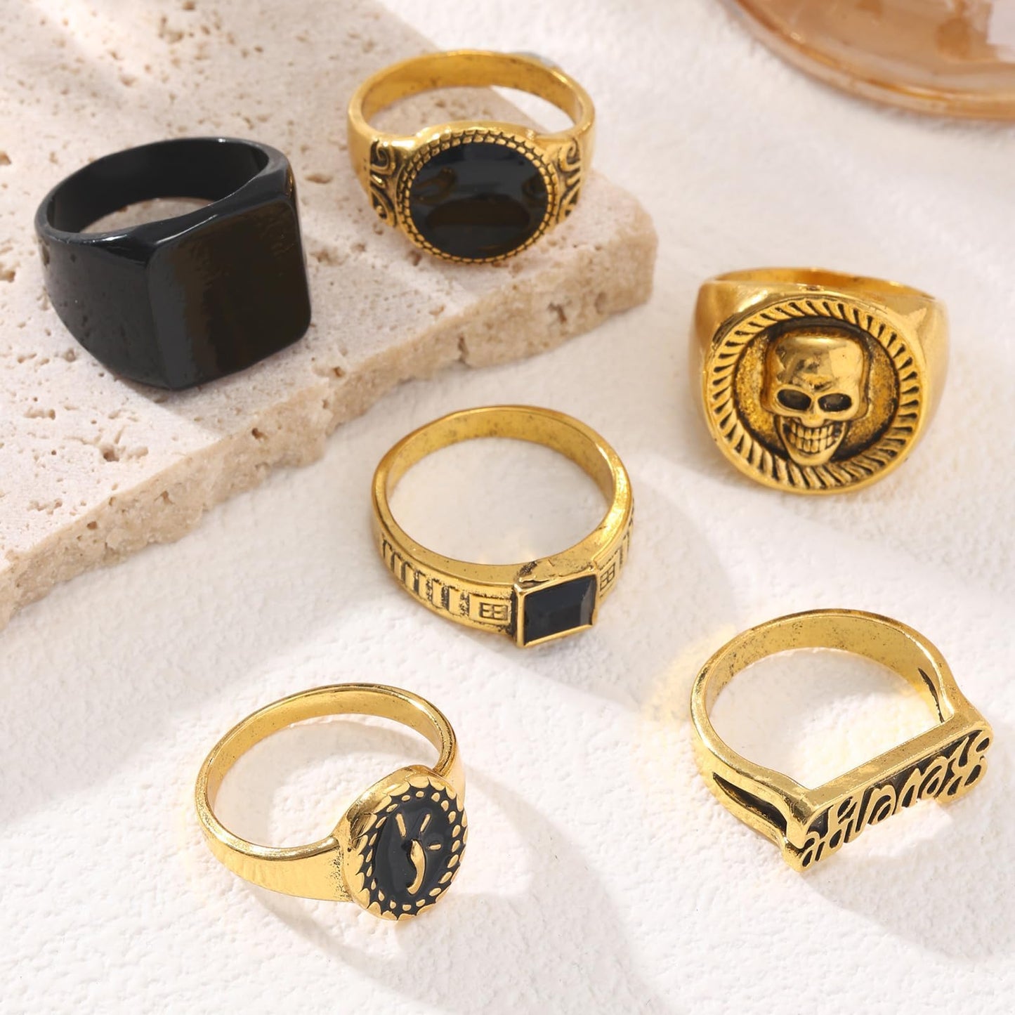 6-teiliges stapelbares Fingerring-Set aus goldenem Knöchel für Männer, Retro-Ringe aus Edelstahl, Schmuck-Zubehör-Set, personalisiertes trendiges Geschenk für Männer