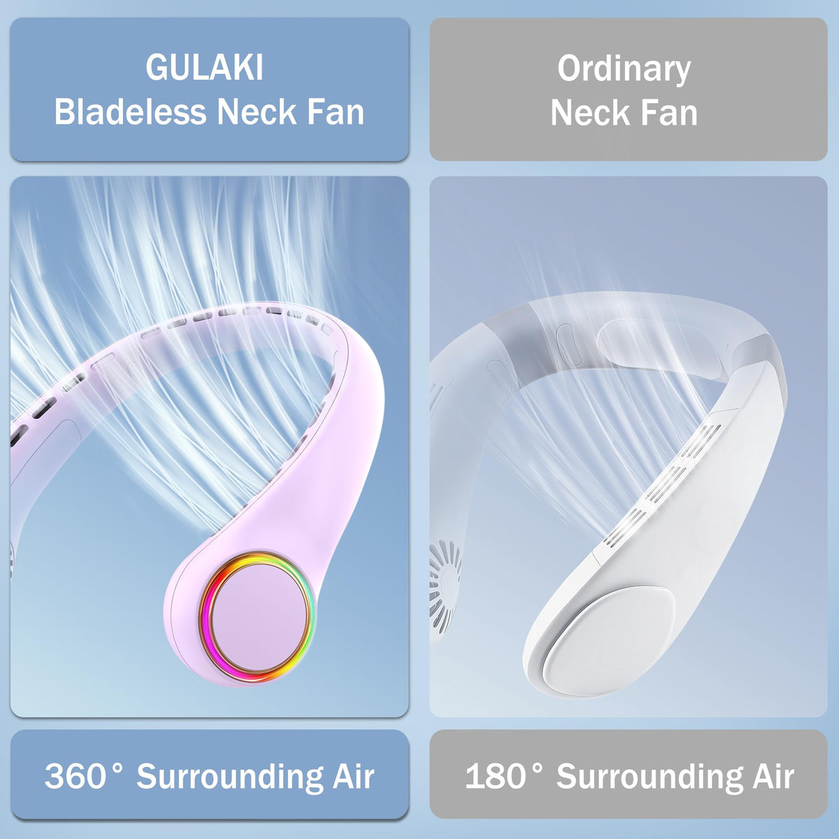 Neck fan, Portable Fan with 5-17H Lifespan, 4000mAh Neck fan air conditioner with 3 Adjustable Speeds and 64 Cool Lights, Rechargeable Neck Fan, Hands-Free Cooling fan for Summer (Black)