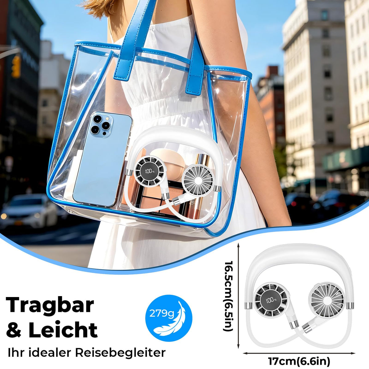 Nackenventilator, 4000mAh Tragbarer Halsventilator, 6 Stufen & 360° Luftstrom, 5-16 Stunden,Extrem Leise 10000 U/min USB Ventilator mit LED-Anzeige,Faltbarer Mini Lüfter für Freien,Reisen,Camping,Büro