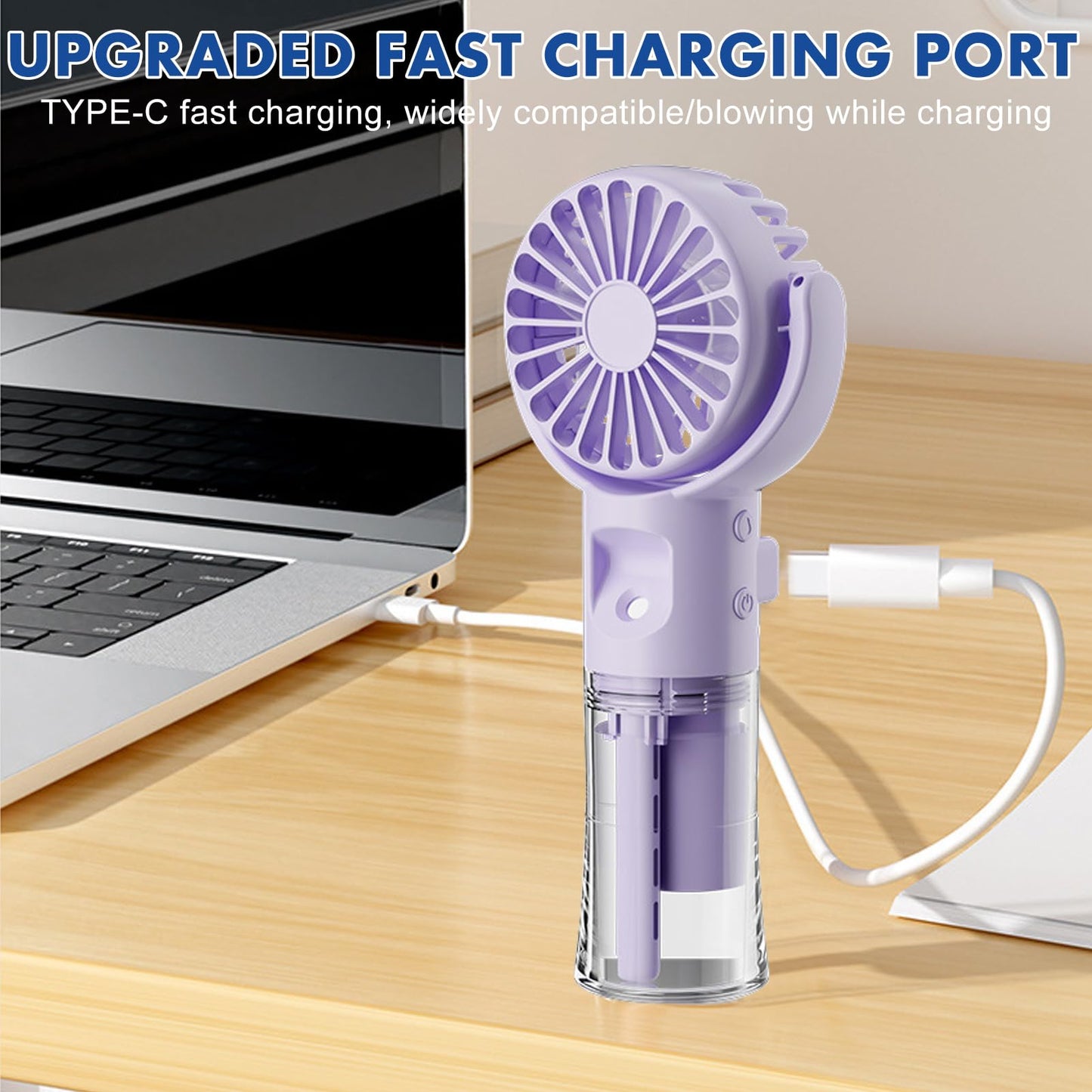 Handventilator mit Wasserkühlung, Tragbarer Handventilator USB Wiederaufladbarer, 4 Geschwindigkeiten, Mini Ventilator mit Wasserkühlung Hand, Ventilator Akku Hand Fan für Reisen Büro (Lila)