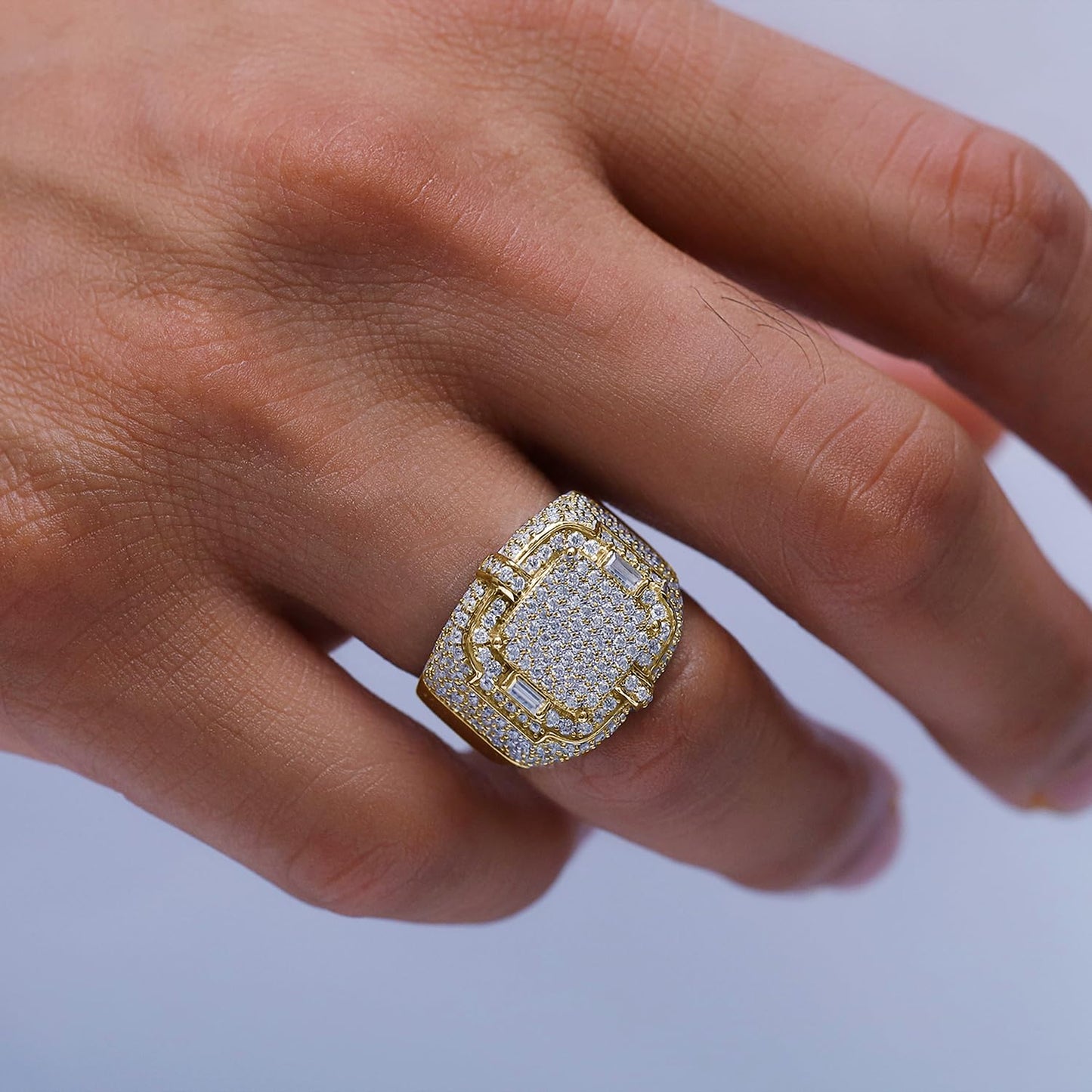 1,90 Karat Baguette- und Rundschliff-Moissanit-Diamant mit quadratischem Rahmen, Jubiläums-Ehering für Männer aus 14 Karat Gelbgold über Sterlingsilber, Schmuckgeschenk für Männer (VVS1/1,90 Karat)-9