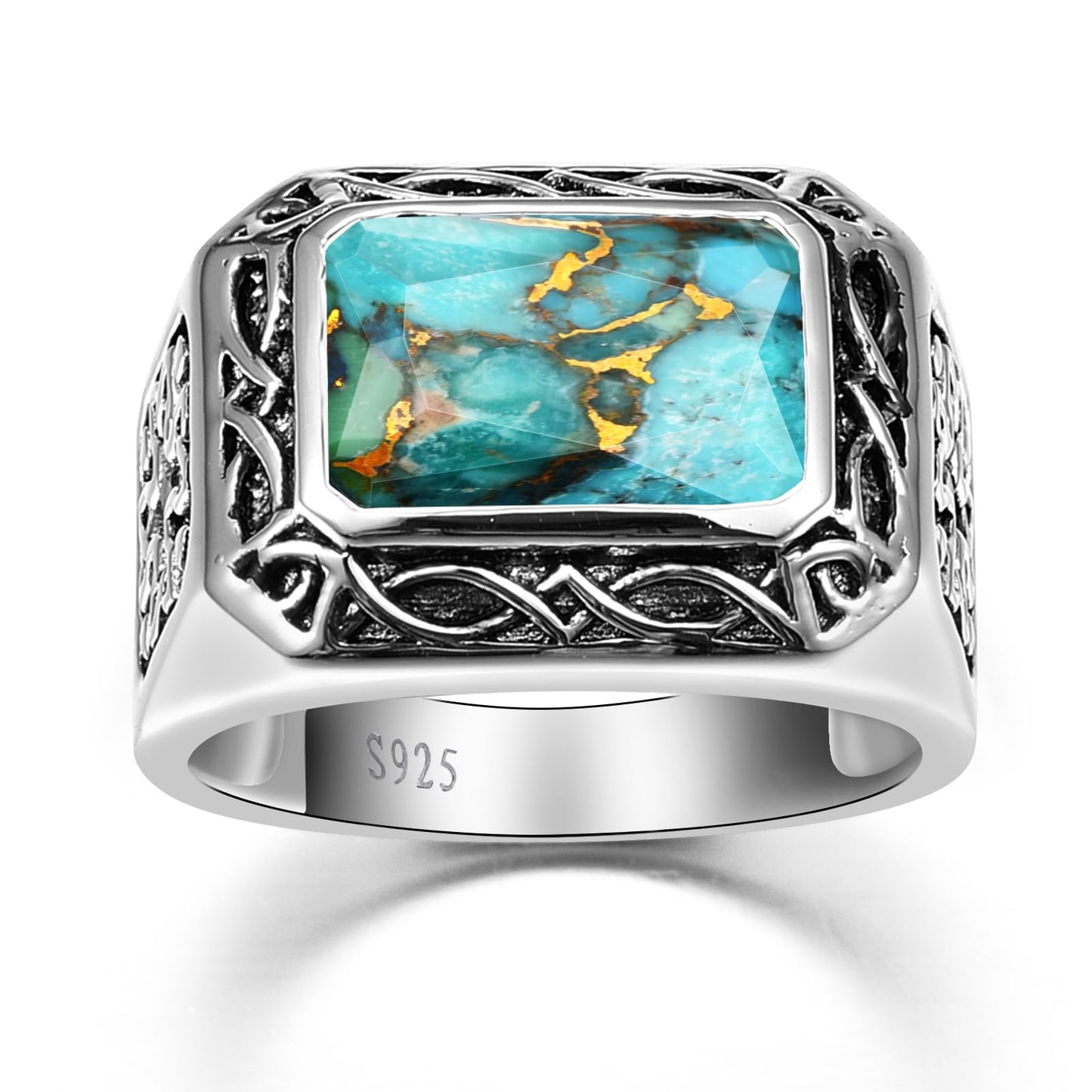Yaresul Türkisringe für Männer Türkisring für Männer Geschenk für Papa, Opa 925 Sterling Silber Herrenringe Türkischer handgefertigter keltischer Muster Paparing Herren-Verlobungsring Band für Papa Vater Größe 10