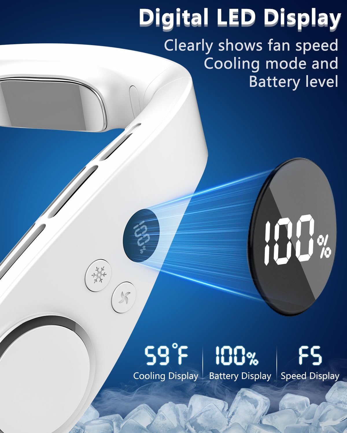 FWV Neck Fan with Cooling Plate, Quiet 30dB, 3-24Hrs Cooling,5500mAh Battery,LED Display Necklace AC Cooler, USB Bladeless Portable Personal Wearable Fans that Blow Cold Air for Men Women Kids Black