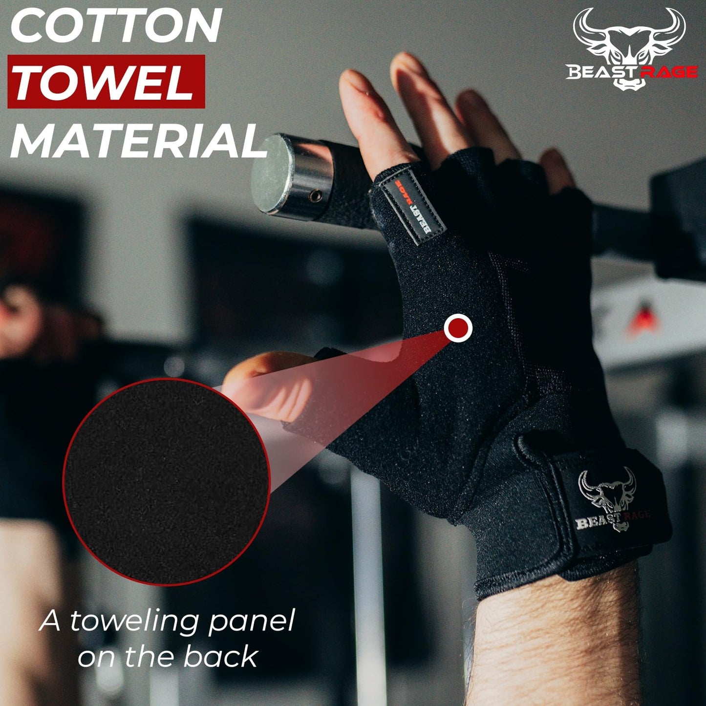 BEAST RAGE Fitness-Handschuhe für Training, rutschfest,gepolsterte Handfläche,Halbfinger-Workout,Gewichtheben-Handschuhe, Radfahren, Crossfit,Krafttraining (Black, L)