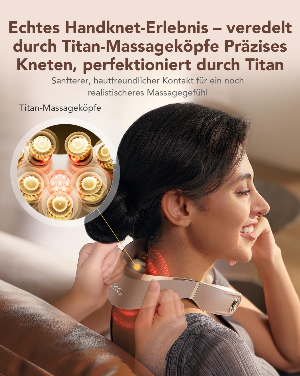 SKG Nackenmassagegerät, Faltbarer Elektrischer Nackenmasseur mit Wärme & Vibration, Titan 316L Massageköpfe, 11 Programme, Kabellos & Tragbar, Geschenk für Papa, Männer und Frauen, G7 Pro Fold（Gold)