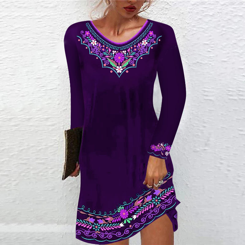 Herbst und Winter Druck Kleid Frauen