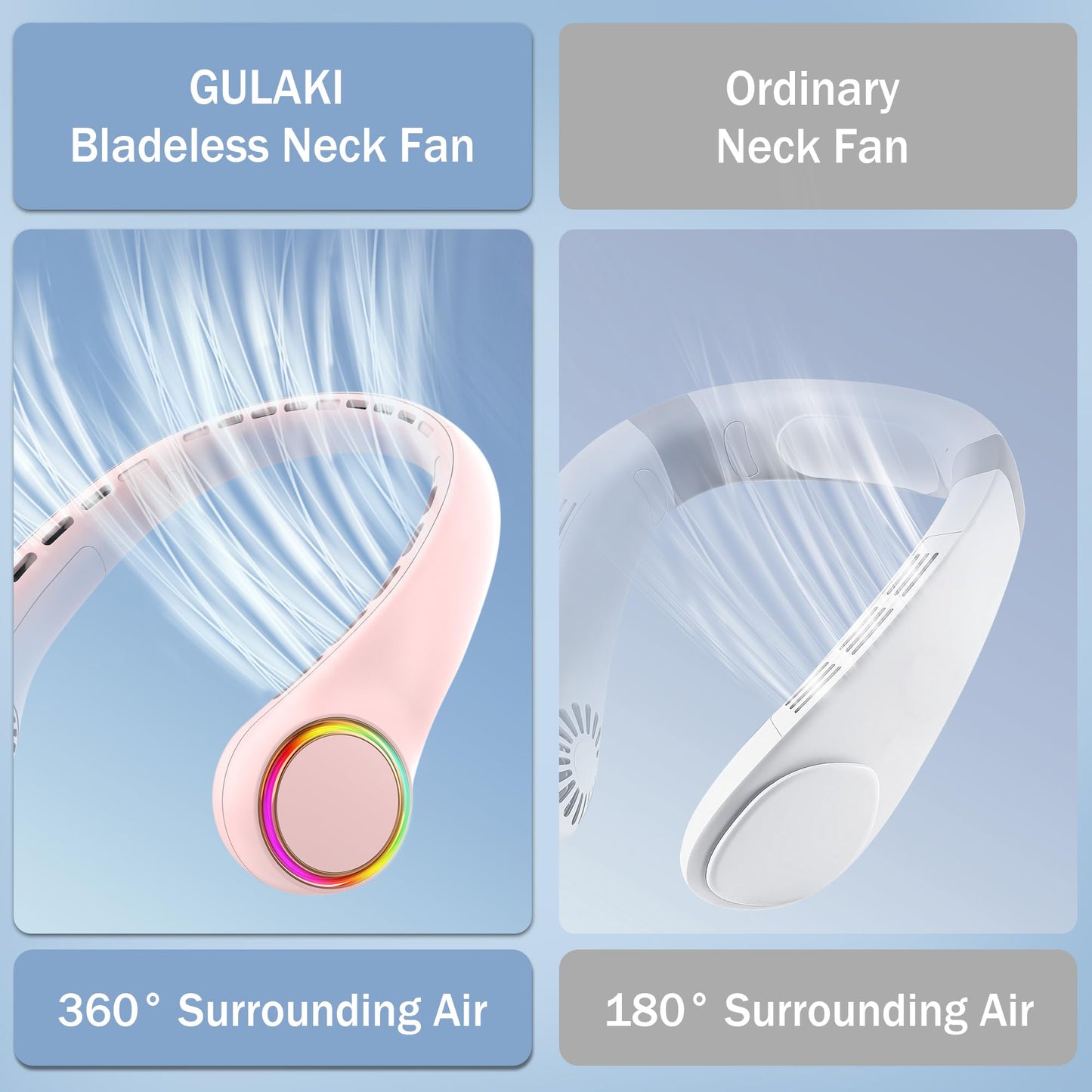 Neck fan, Portable Fan with 5-17H Lifespan, 4000mAh Neck fan air conditioner with 3 Adjustable Speeds and 64 Cool Lights, Rechargeable Neck Fan, Hands-Free Cooling fan for Summer (Black)