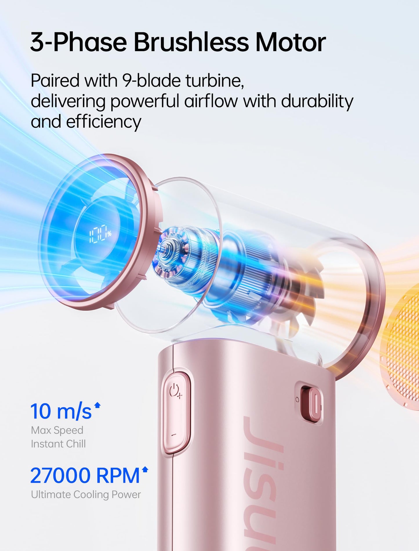 JISULIFE Portable Handheld Fan Life9, Turbo Power High Speed Air [18H Max Cooling Time], 5 Gear Wind, 5000mAh Rechargeable, Mini Pocket Design, Personal Fan for Travel Concerts Camping Makeup - Black