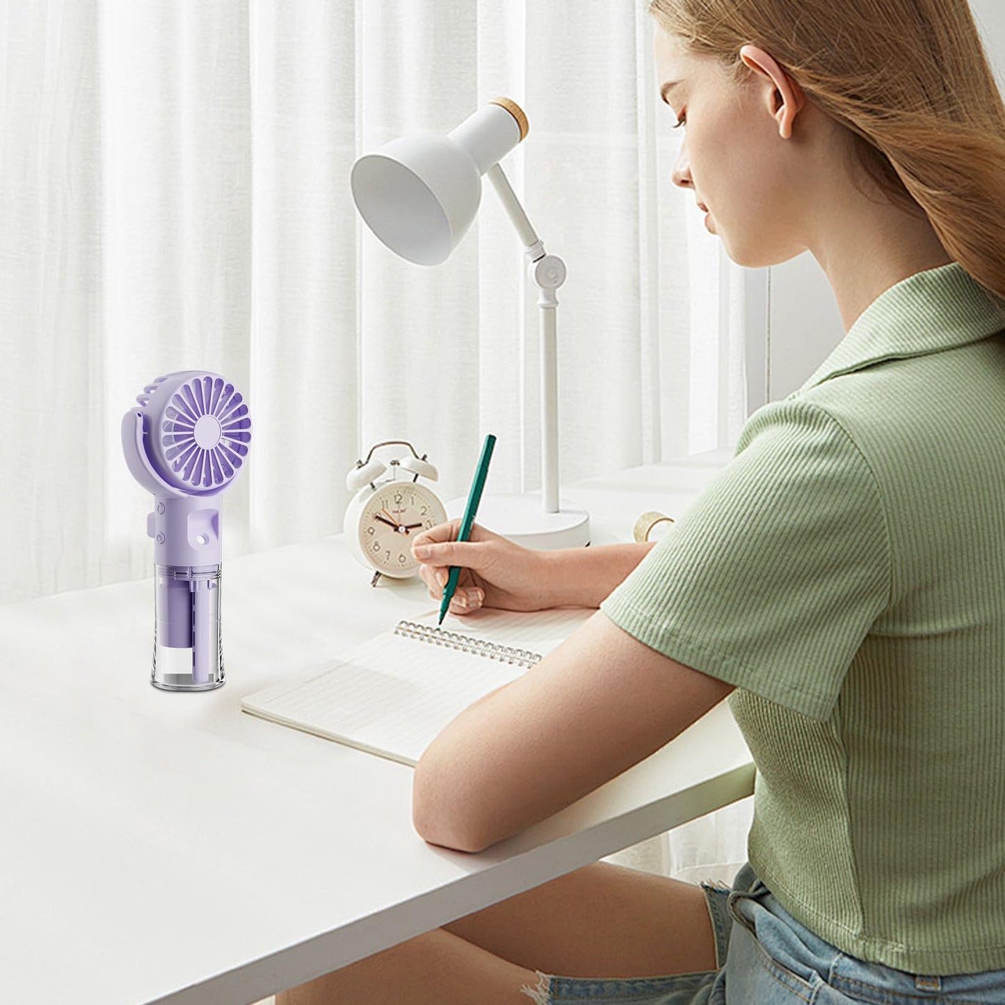 Handventilator mit Wasserkühlung, Tragbarer Handventilator USB Wiederaufladbarer, 4 Geschwindigkeiten, Mini Ventilator mit Wasserkühlung Hand, Ventilator Akku Hand Fan für Reisen Büro (Lila)