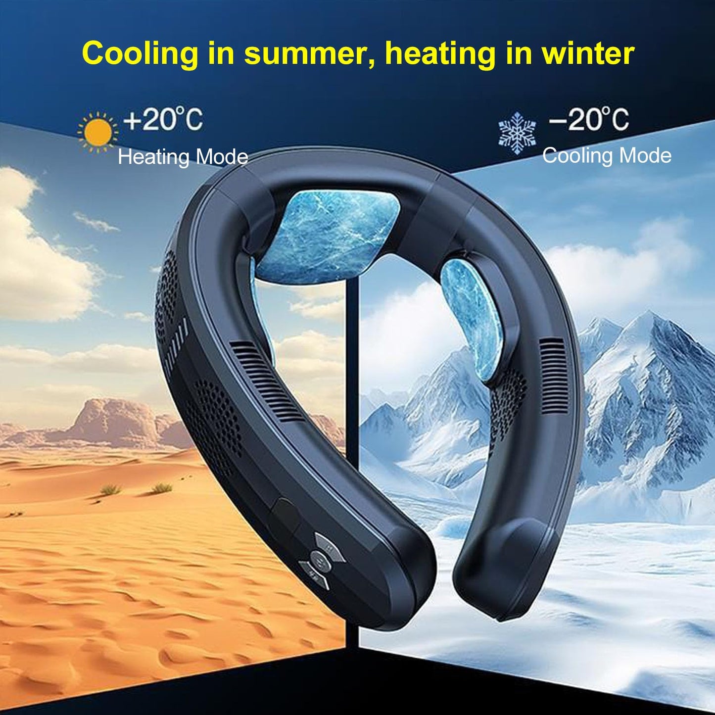 Tragbarer Nackenventilator mit Kühlung und Heizung, wiederaufladbarer tragbarer Ventilator mit 10.000 mAh, 3 Geschwindigkeiten, Halbleitertechnologie, leise für Reisen, Strand, (Helles Schwarz)