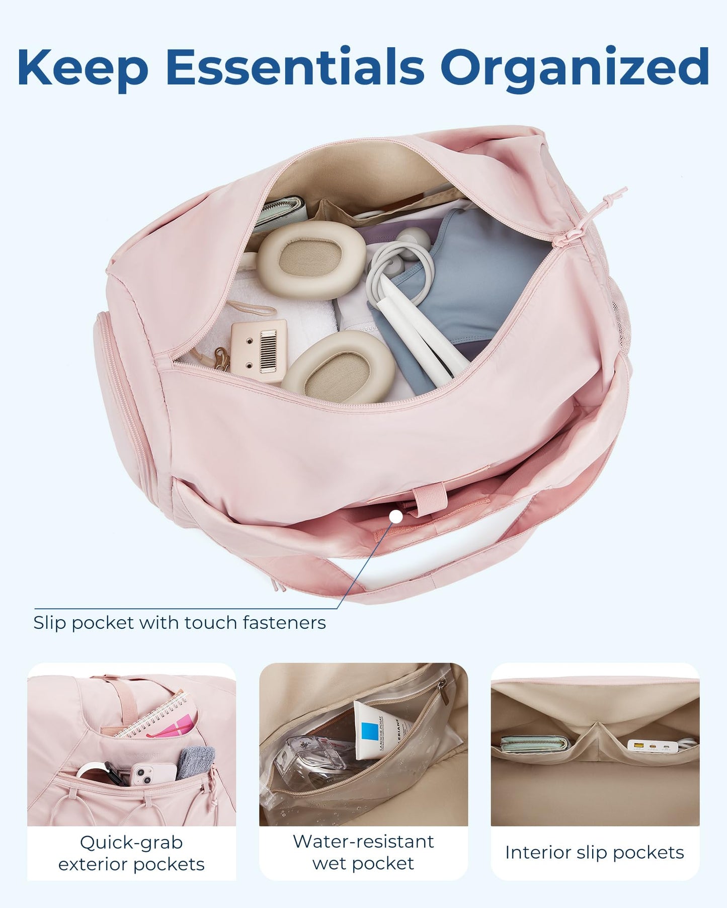 BAGSMART Sporttasche für Damen, leichte Reisetasche mit Schuhfach, Weekender-Taschen mit Nassfach, Workout-Yoga-Tragetasche für Damen, Pink