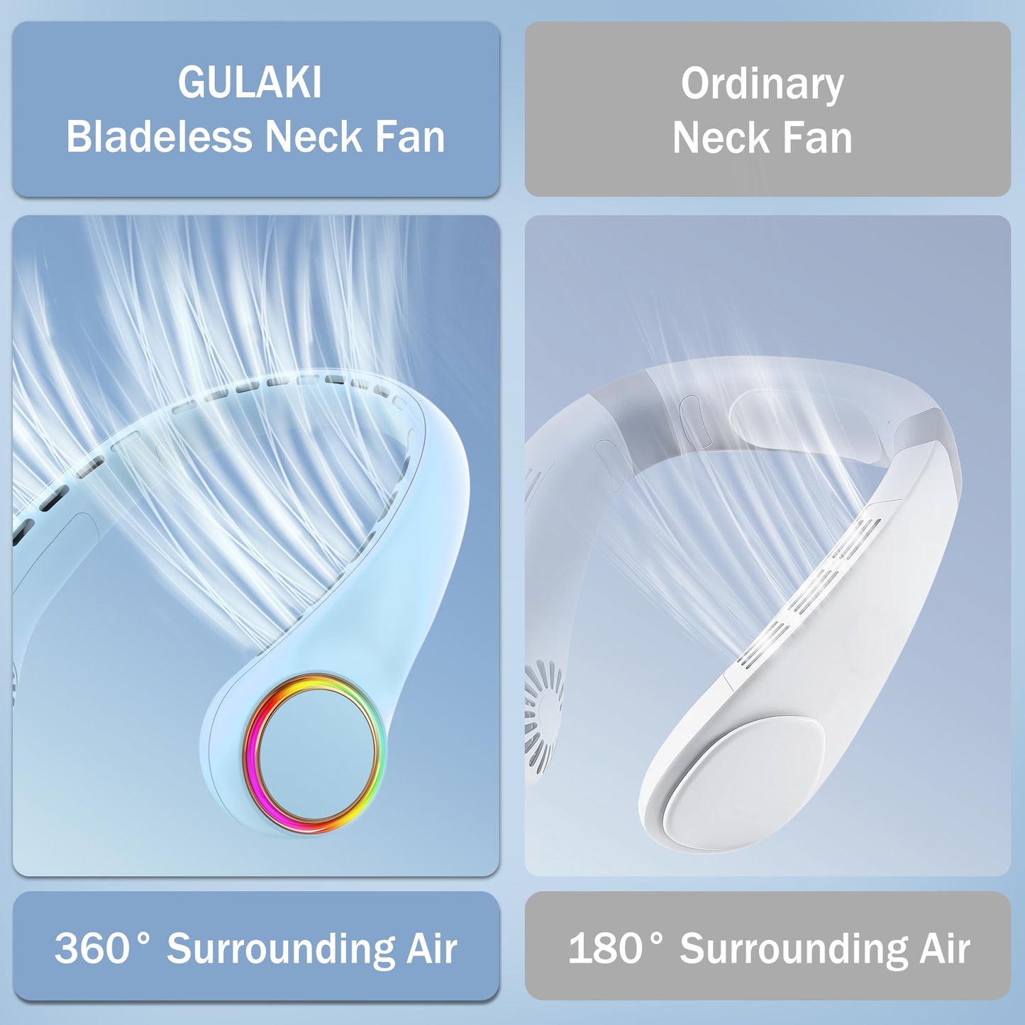 Neck fan, Portable Fan with 5-17H Lifespan, 4000mAh Neck fan air conditioner with 3 Adjustable Speeds and 64 Cool Lights, Rechargeable Neck Fan, Hands-Free Cooling fan for Summer (Black)