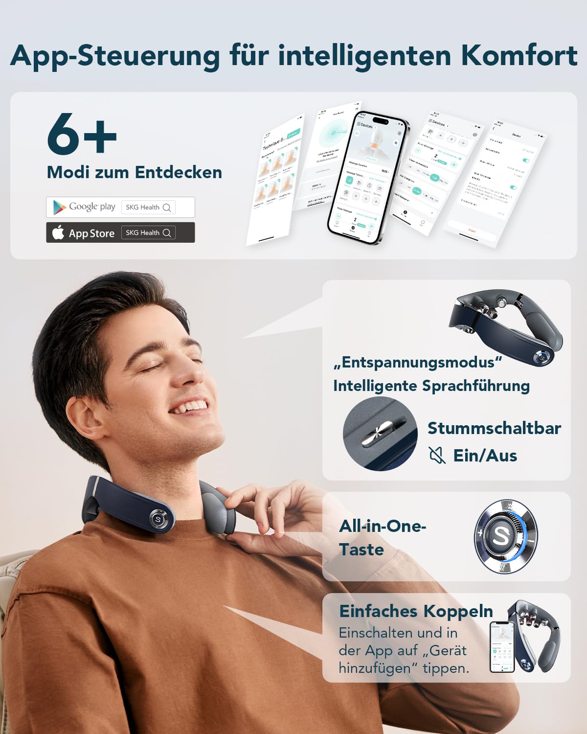 SKG Nackenmassagegerät, Faltbarer Elektrischer Nackenmasseur mit Wärme & Vibration, Titan 316L Massageköpfe, 11 Programme, Kabellos & Tragbar, Geschenk für Papa, Männer und Frauen, G7 Pro Fold（Gold)