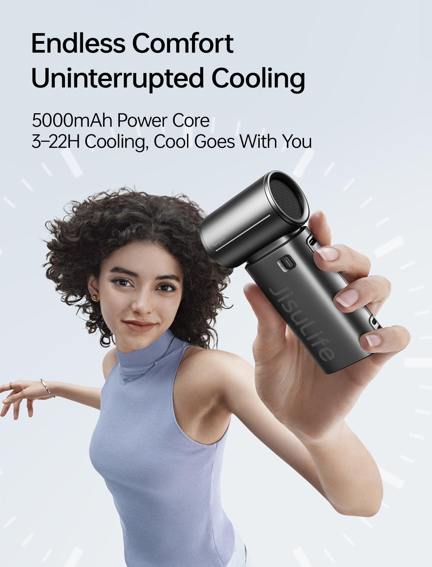 JISULIFE Portable Handheld Fan Life9, Turbo Power High Speed Air [18H Max Cooling Time], 5 Gear Wind, 5000mAh Rechargeable, Mini Pocket Design, Personal Fan for Travel Concerts Camping Makeup - Black