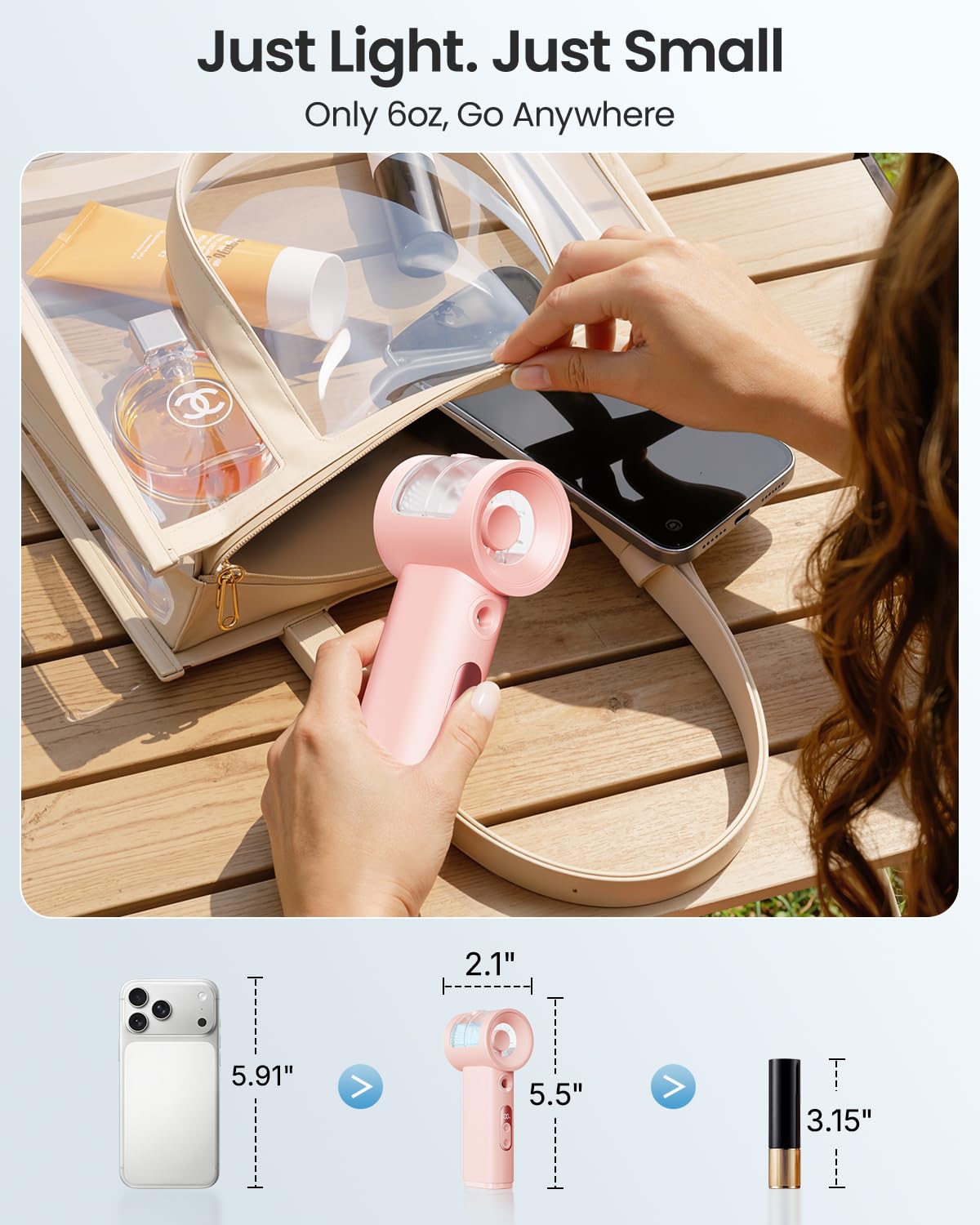 SWEETFULL Handheld Misting Fan Portable - 5000mAh Rechargeable Battery, Powerful Turbo Personal Mister Fans, 5 Speed, Mini Water Spray Mist Hand Fan for Travel, Outdoors, Beach Vacation (Pink)