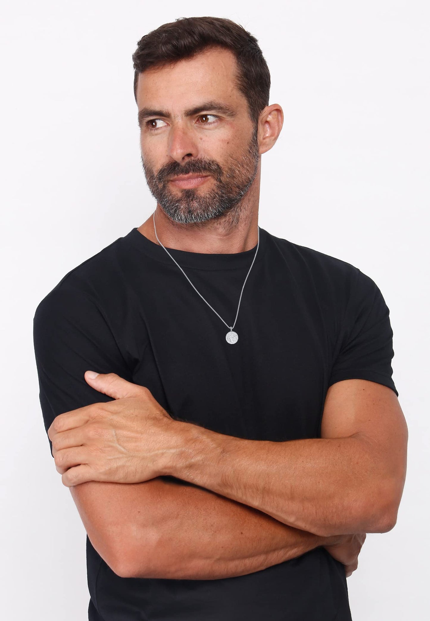 Kuzzoi Herren Silber Halskette mit Coin Anhänger Rund (15 mm), Halskette für den Mann in 925 Sterling Silber, Kette mit strukturierten Plättchen, Herrenkette mit runden Anhängern handgearbeitet