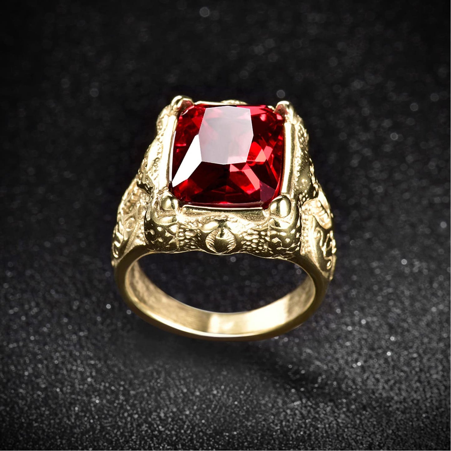 MASOP Mode Herrenschmuck 316L Edelstahl Ringe Roter Stein Party Hochzeit Schmuck Größe 8