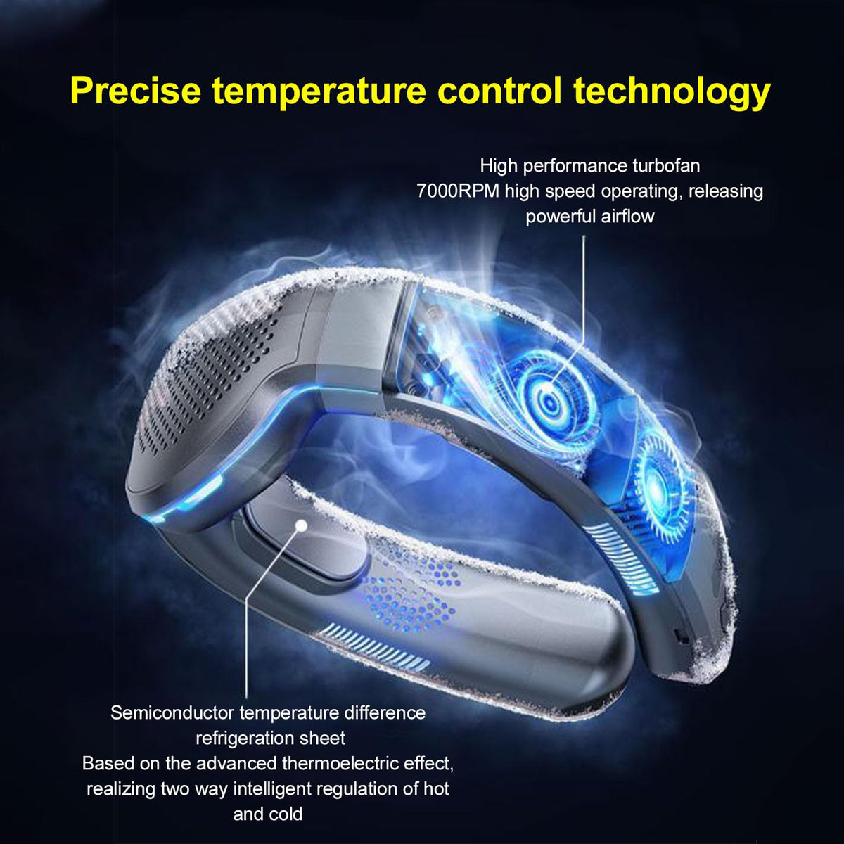 Tragbarer Nackenventilator mit Kühlung und Heizung, wiederaufladbarer tragbarer Ventilator mit 10.000 mAh, 3 Geschwindigkeiten, Halbleitertechnologie, leise für Reisen, Strand, (Helles Schwarz)