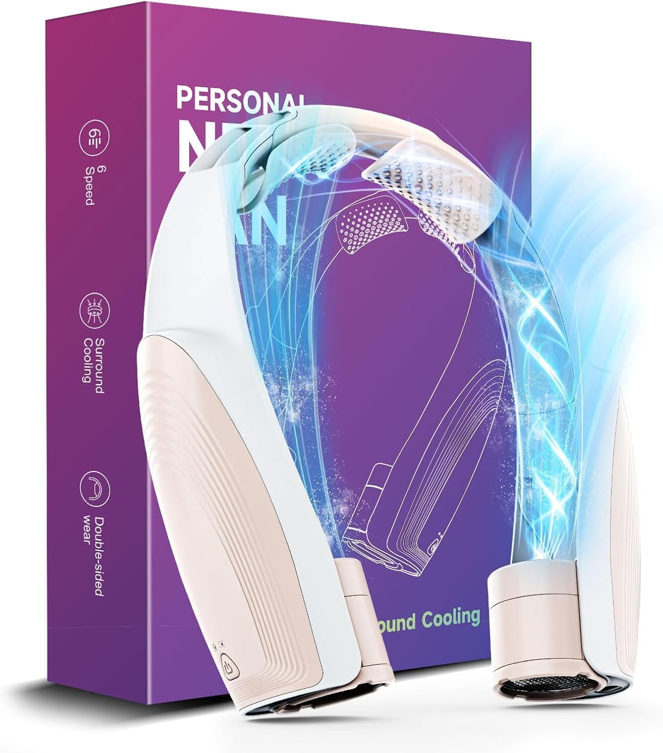 Nackenventilator, 8000 mAh Tragbarer Blattloser Halsventilator, 360° Luftstrom, 6 Stufen, USB Wiederaufladbar, Freihändiger Leichter Hals ventilator, Lange Akkulaufzeit für Büro/Gym/Reise, Outdoor