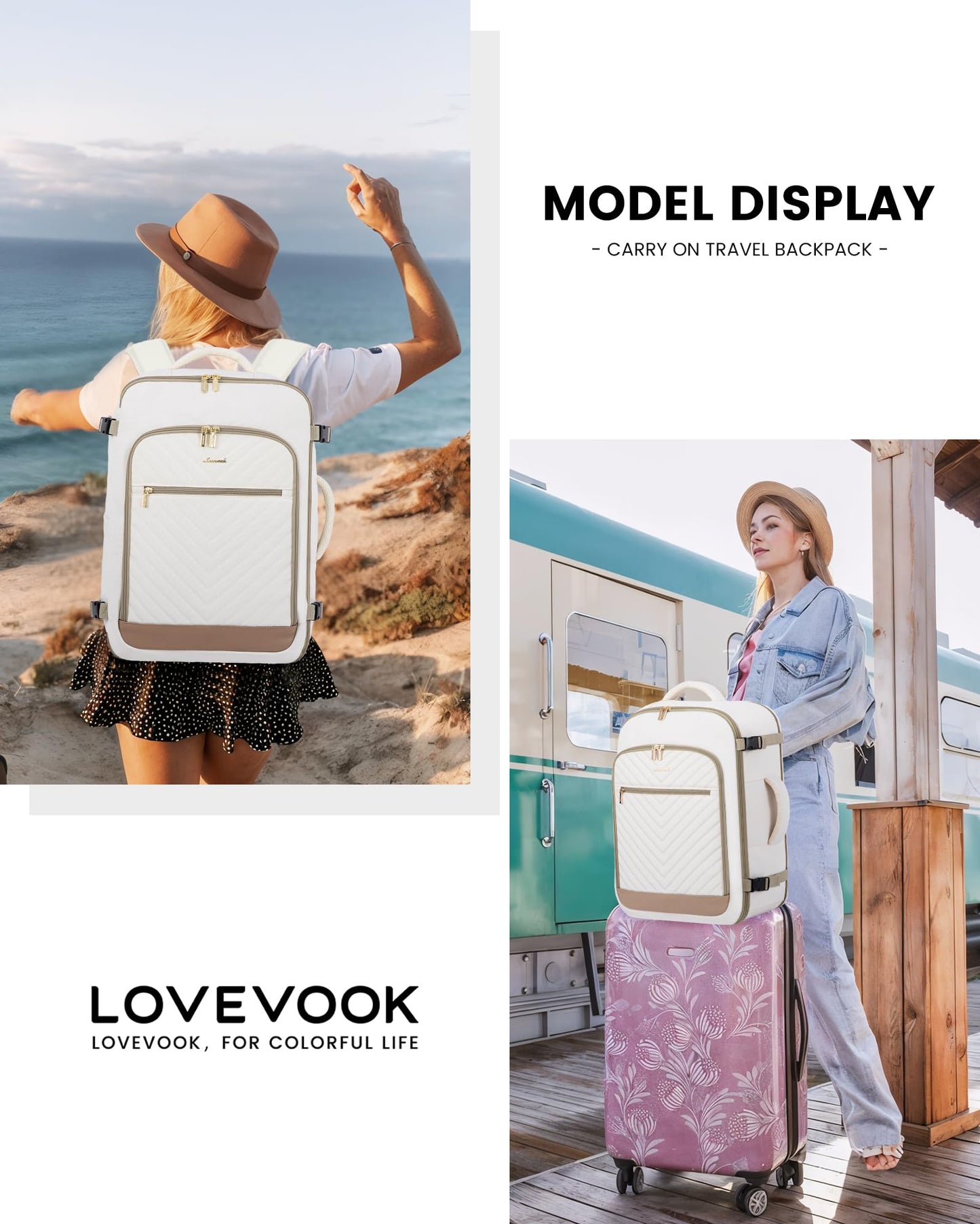 LOVEVOOK Reiserucksack für Damen, 40 l Handgepäck-Rucksack, flugtauglich, TSA-Reisetasche für persönliche Gegenstände, passend für 17-Zoll-Laptops, Business-Weekender-Tagesrucksack mit Kulturbeutel und 2 Packwürfeln