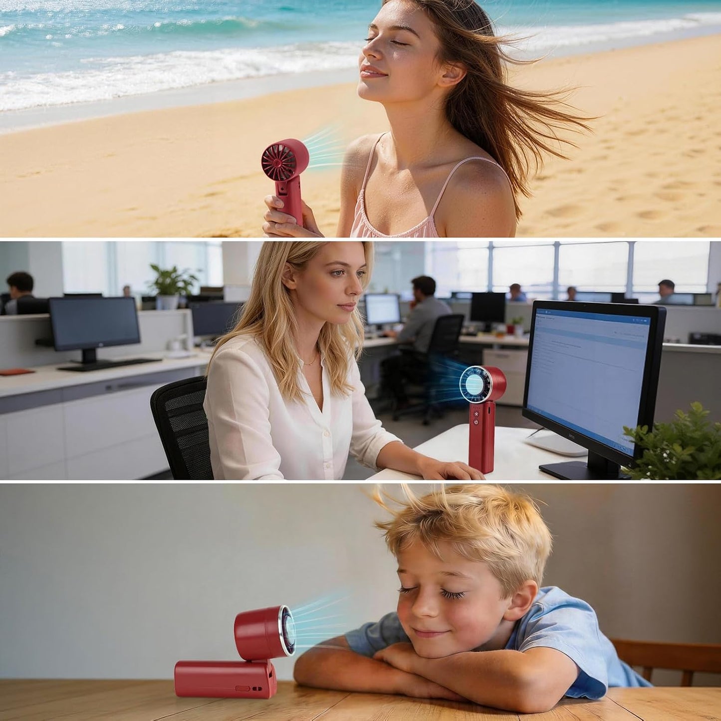 Handventilator, 4 Geschwindigkeiten, verstellbar, 4800 mAh, faltbar, leicht, am Hals getragenes Design, Strandurlaub, tragbarer Ventilator für Reisen, Kühlung für Camping, Outdoor und Indoor