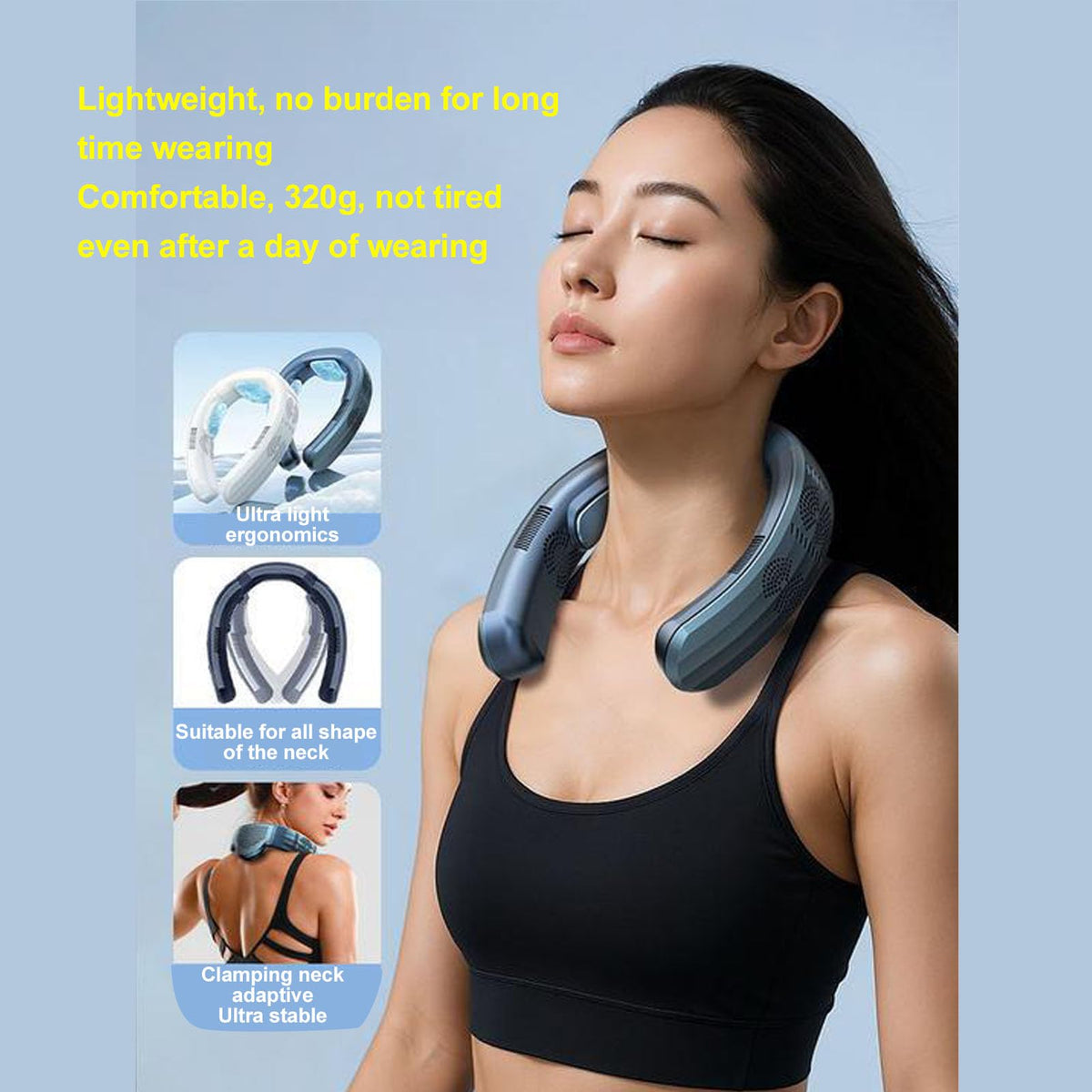 Tragbarer Nackenventilator mit Kühlung und Heizung, wiederaufladbarer tragbarer Ventilator mit 10.000 mAh, 3 Geschwindigkeiten, Halbleitertechnologie, leise für Reisen, Strand, (Helles Schwarz)