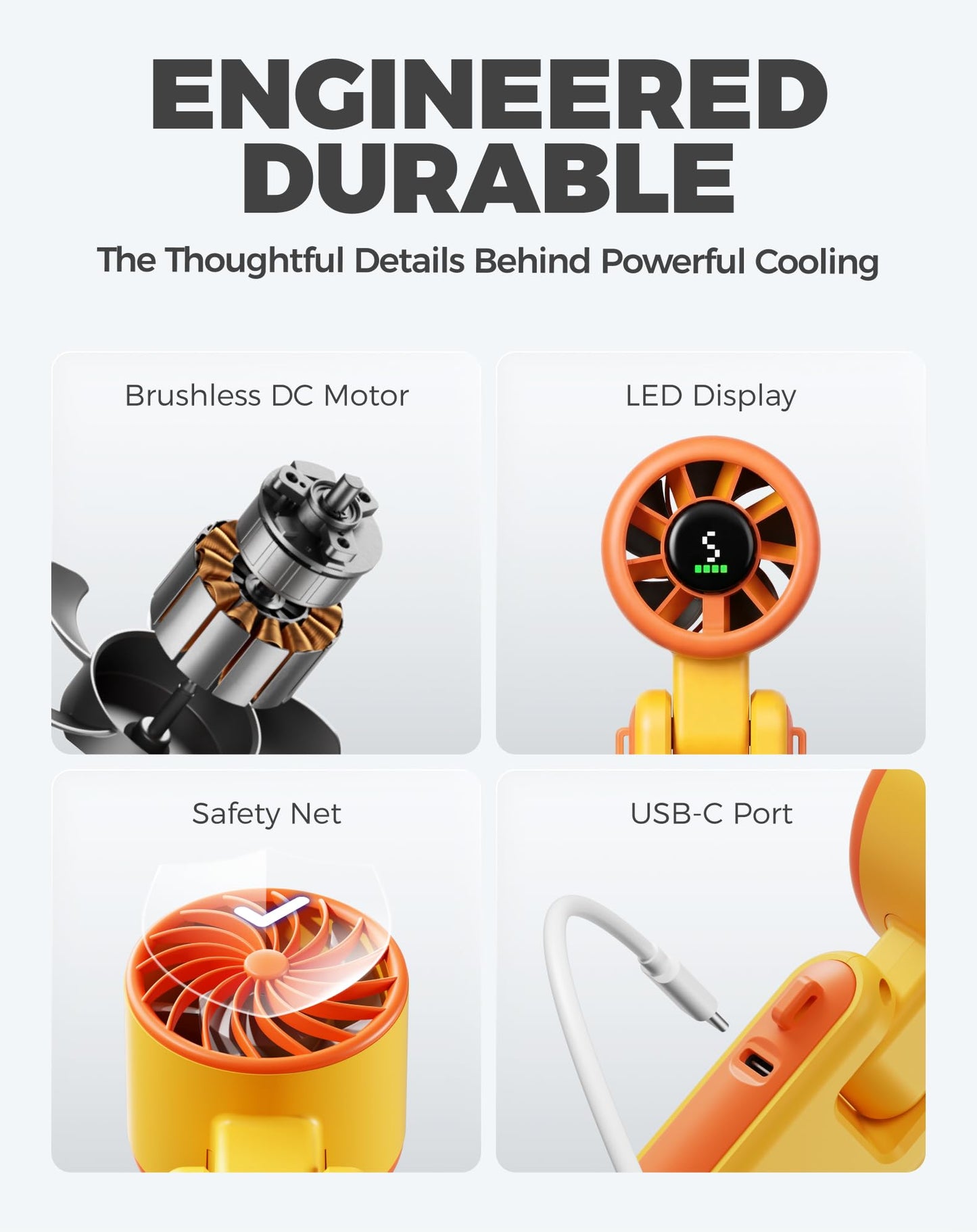 Diveblues Portable Handheld Turbo Fan, 5 Gear Wind, Battery Operated, Up to 12 Working Hours, 3 IN 1 Hand Fan with Air Turbo Tech Cooling Fan for Outdoor Activities, Travel, Working, Silvery white