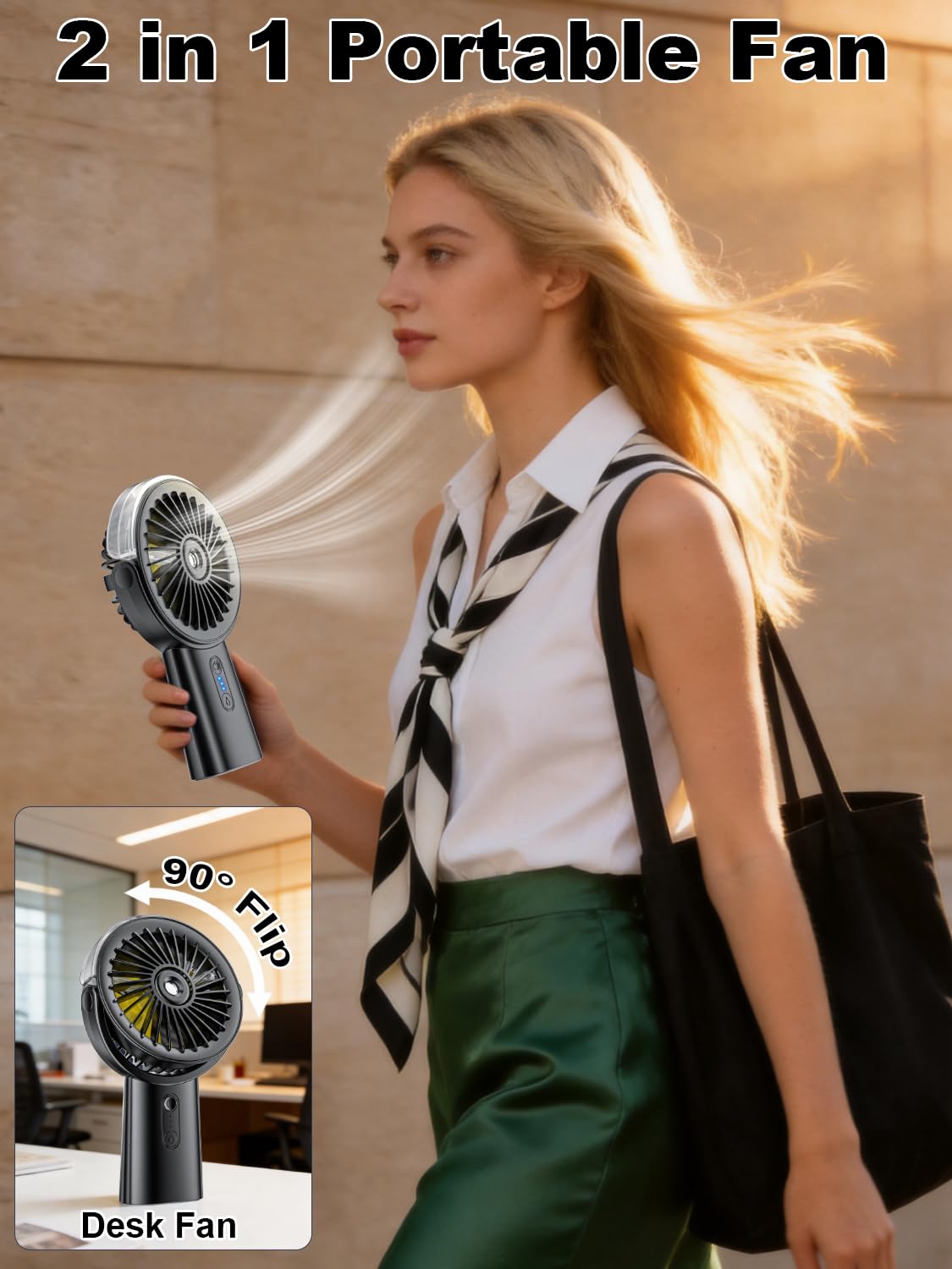 Handventilator Akku Aufladbar mit Wasserkühlung, 6000mAh Tragbarer Mini Ventilator mit 3 Gänge, Ventilatoren Leise Klein mit 4–18 Laufzeit, Portable USB Hand Fan für Sommer, Reise, Outdoor, Blau