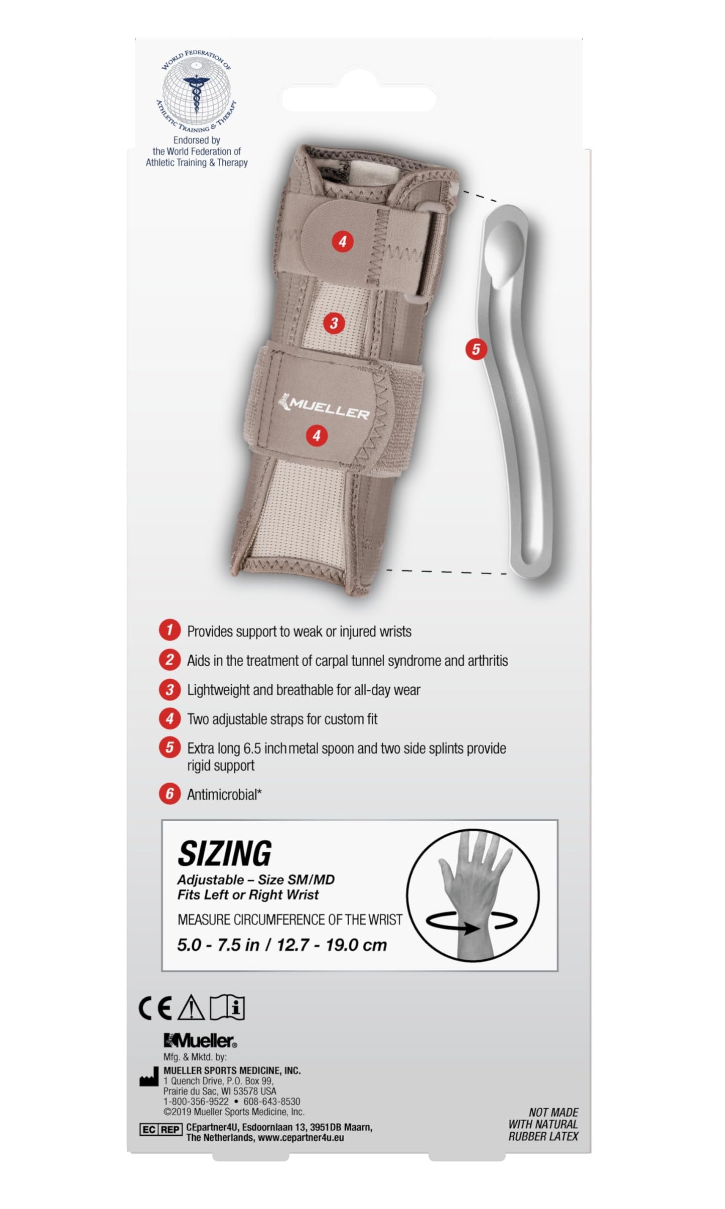 MUELLER Sports Medicine Wendbarer Handgelenkstabilisator mit Schiene, Unterstützung zur Schmerzlinderung am Handgelenk für Männer und Frauen, ideal bei Karpaltunnelsyndrom, Sehnenentzündung, Arthritis, Taupe, Small/Medium