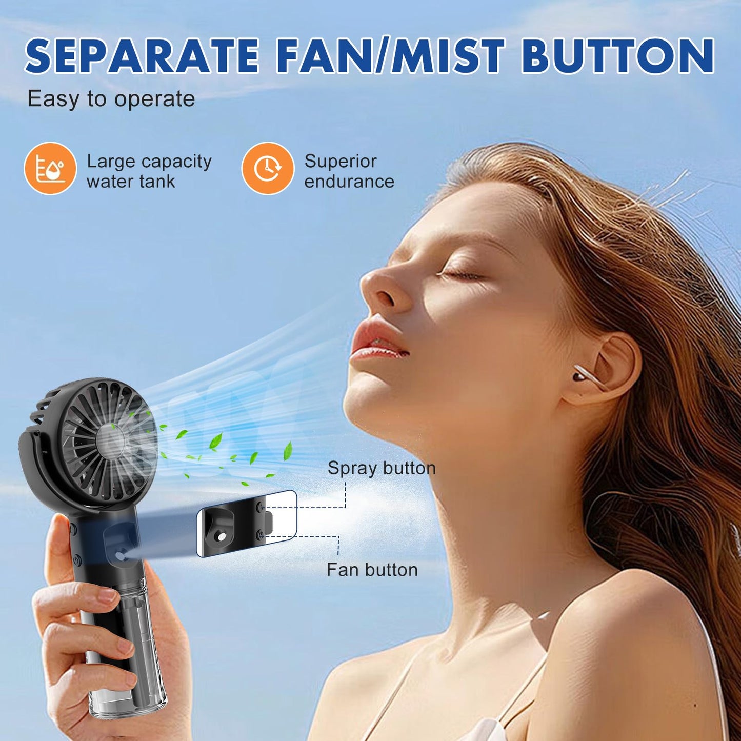 Handventilator mit Wasserkühlung, Tragbarer Handventilator USB Wiederaufladbarer, 4 Geschwindigkeiten, Mini Ventilator mit Wasserkühlung Hand, Ventilator Akku Hand Fan für Reisen Büro (Lila)
