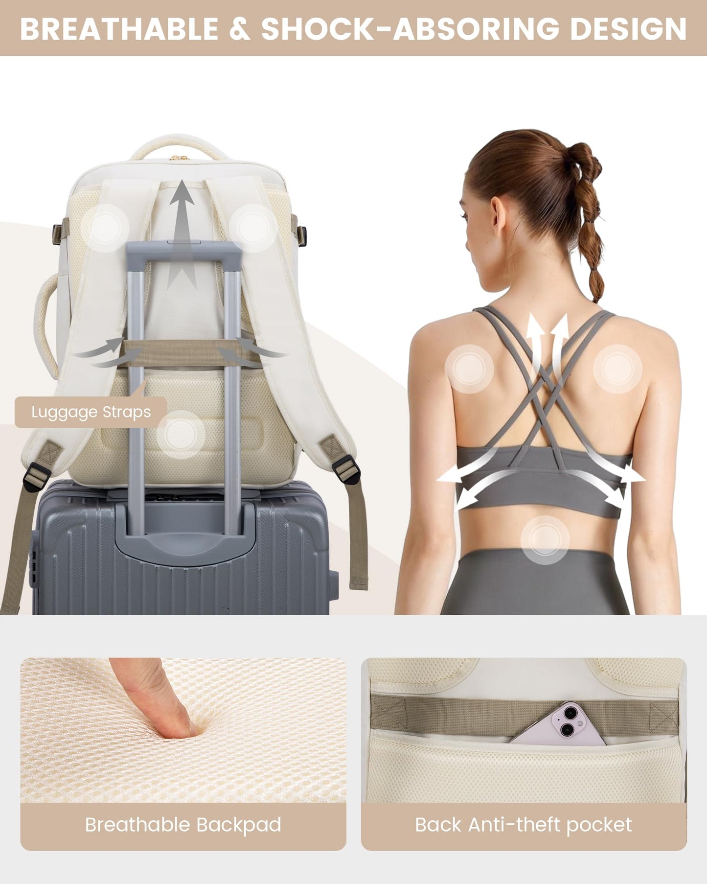 LOVEVOOK Reiserucksack für Damen, 40 l Handgepäck-Rucksack, flugtauglich, TSA-Reisetasche für persönliche Gegenstände, passend für 17-Zoll-Laptops, Business-Weekender-Tagesrucksack mit Kulturbeutel und 2 Packwürfeln