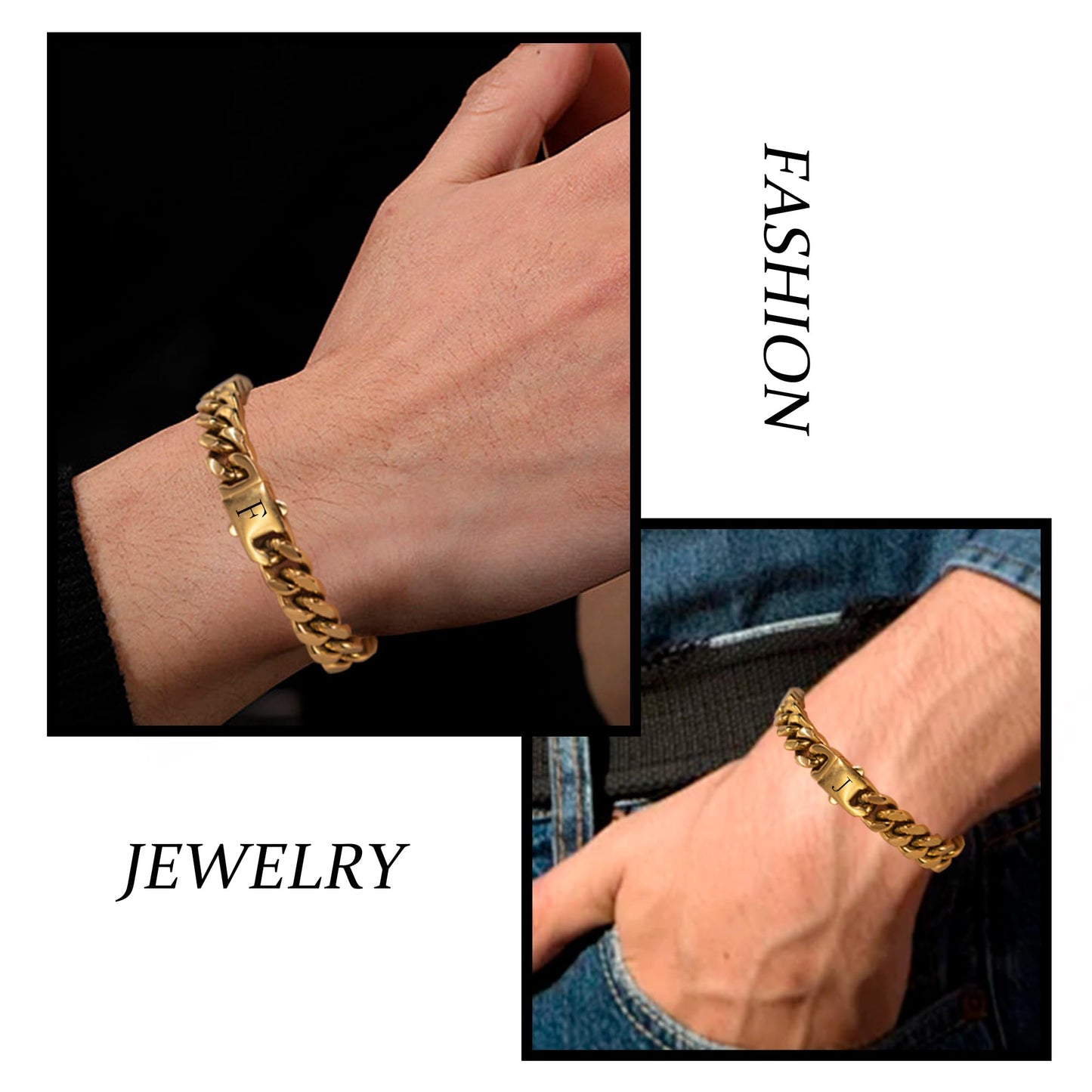 HAYOUWAY Armband Herren Silber mit Buchstaben, Herren Armband Damen Panzerkette Edelstahl Armbänder für Herren mit Gravur AZ Personalisierte Geschenke (Gold-M, Vergoldet)