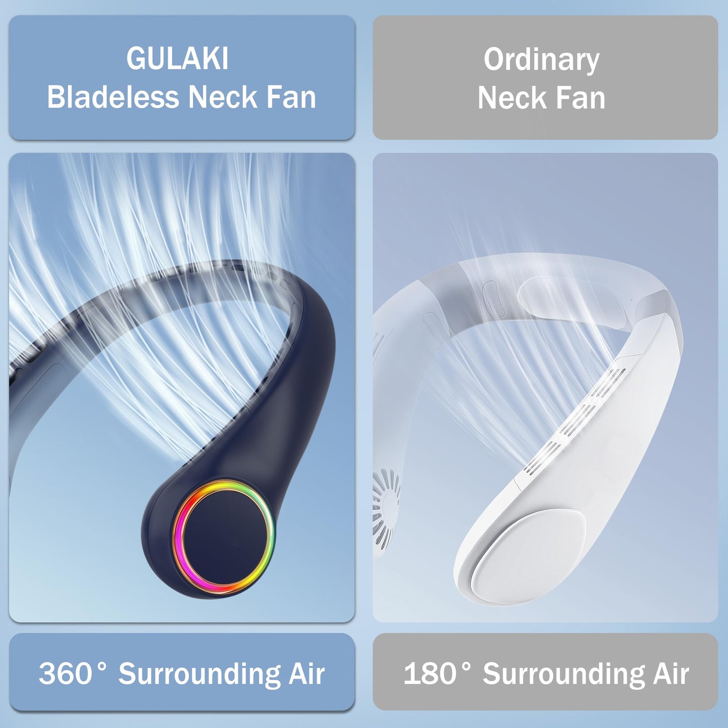 Neck fan, Portable Fan with 5-17H Lifespan, 4000mAh Neck fan air conditioner with 3 Adjustable Speeds and 64 Cool Lights, Rechargeable Neck Fan, Hands-Free Cooling fan for Summer (Black)