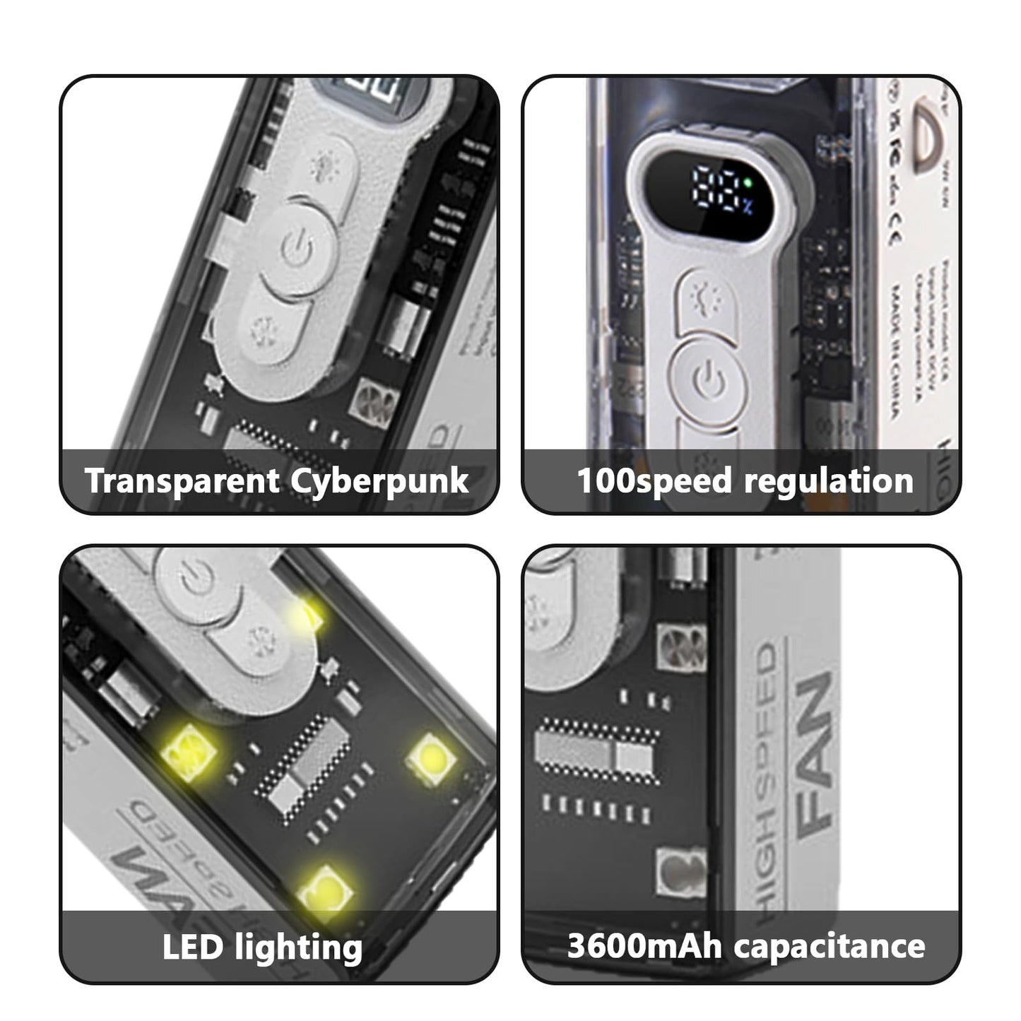 Eznaobo Tragbarer Kühlventilator, Geschwindigkeit (1100), Verstellbare Mini-Turbo- Üfter, Ventilator Mit , 180 Verstellbarer, Wiederaufladbarer Für Reisen, Camping, 3600 Mah, L
