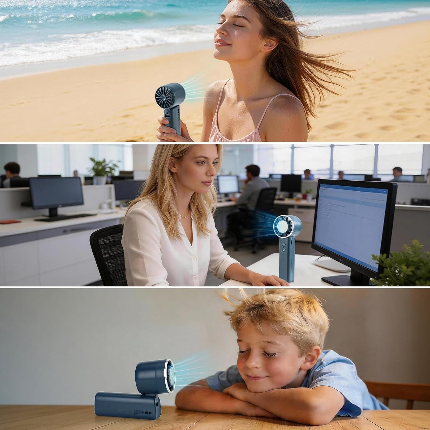 Handventilator, 4 Geschwindigkeiten, verstellbar, 4800 mAh, faltbar, leicht, am Hals getragenes Design, Strandurlaub, tragbarer Ventilator für Reisen, Kühlung für Camping, Outdoor und Indoor