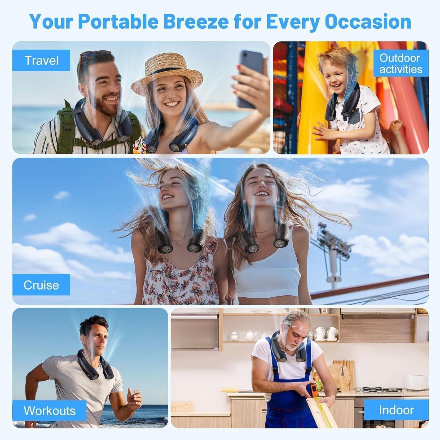 Nackenventilator, 8000 mAh Tragbarer Blattloser Halsventilator, 360° Luftstrom, 6 Stufen, USB Wiederaufladbar, Freihändiger Leichter Hals ventilator, Lange Akkulaufzeit für Büro/Gym/Reise, Outdoor