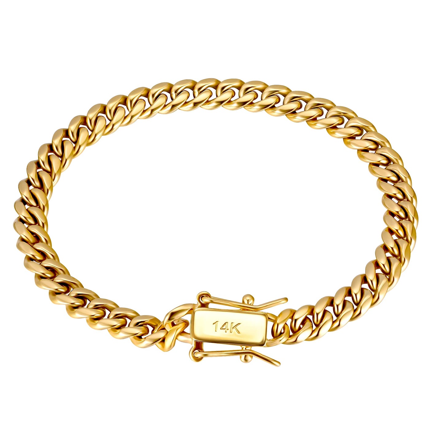 TRIPOD JEWELRY 4 mm 6 mm Miami Cuban Link Kette 14 K Echt vergoldet 316L Edelstahl massive Halskette oder Armband für Damen und Herren (Doppel-Sicherheitsverschluss, Weihnachts- oder Geburtstagsgeschenk.) (6 mm, 8,0 Zoll)
