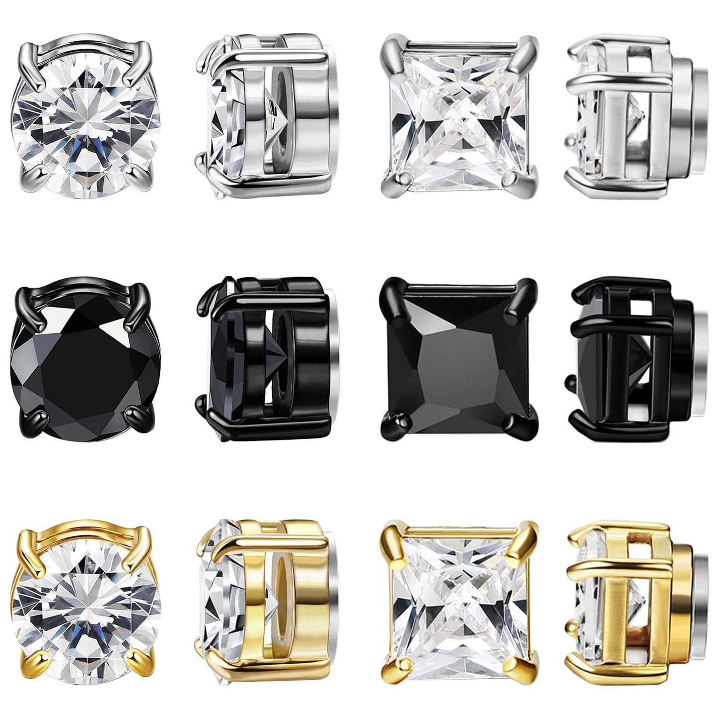 NEWITIN 6 Paar magnetische Ohrstecker aus Edelstahl für Männer, magnetische Ohrringe für Männer, Ohrclips, nicht durchdringende Ohrringe, Unisex, CZ-Magnetohrringe, Diamantohrringe für Frauen und Männer