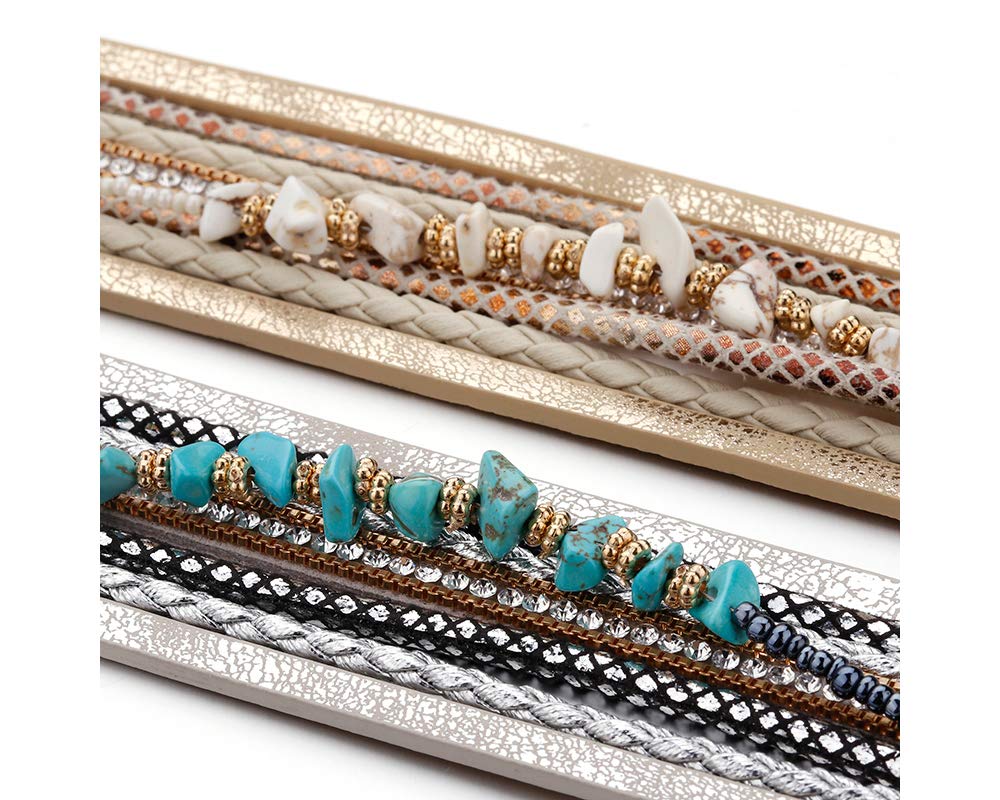 Fesciory Leder-Wickelarmbänder für Damen, Boho-Leoparden-Armband mit mehrschichtigen Kristallperlen, Manschettenarmband, Schmuck