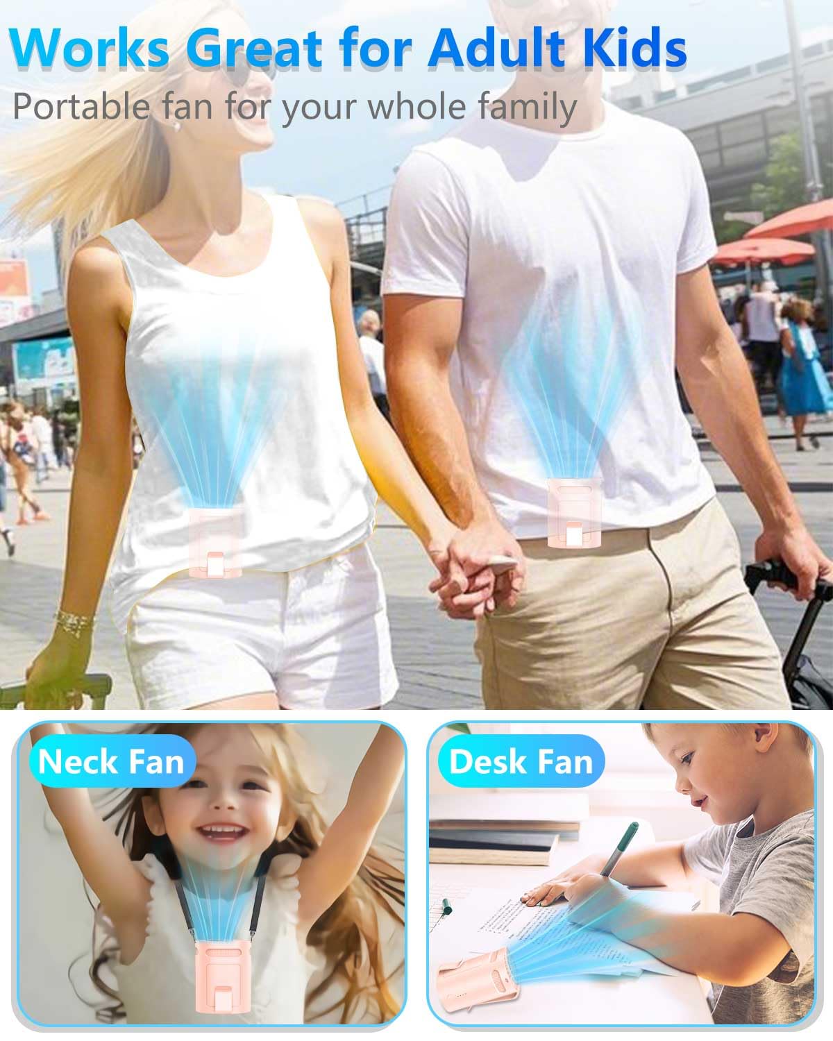 Waist Fan Clip on-Mini Lightweight Portable Fans Rechargeable Under Shirt Belt Pants Body Fans that Blow Cold Air,Waistband Cooling Fan,Powerful Small Personal Hanging Neck Cooler AC Travel Black