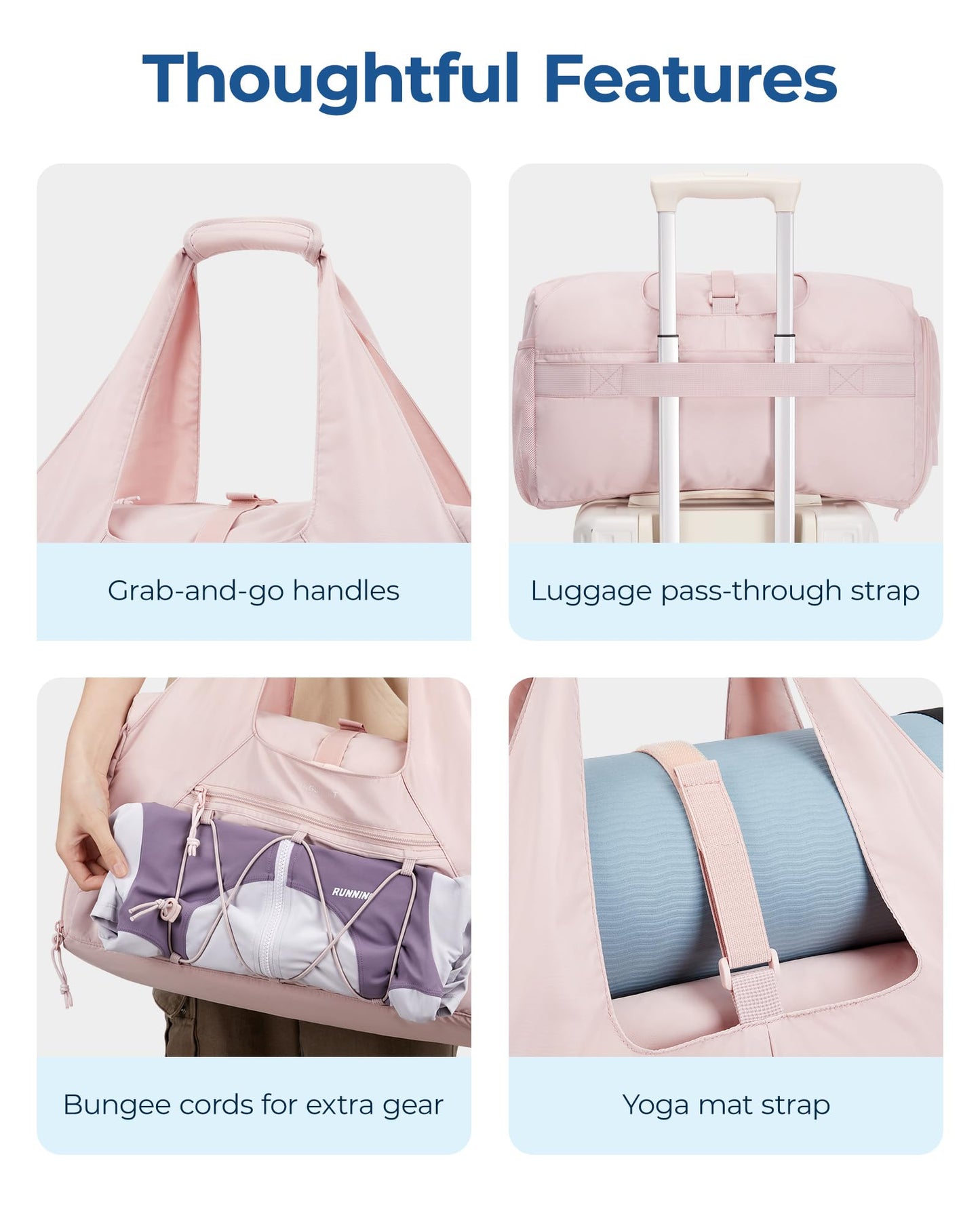 BAGSMART Sporttasche für Damen, leichte Reisetasche mit Schuhfach, Weekender-Taschen mit Nassfach, Workout-Yoga-Tragetasche für Damen, Pink
